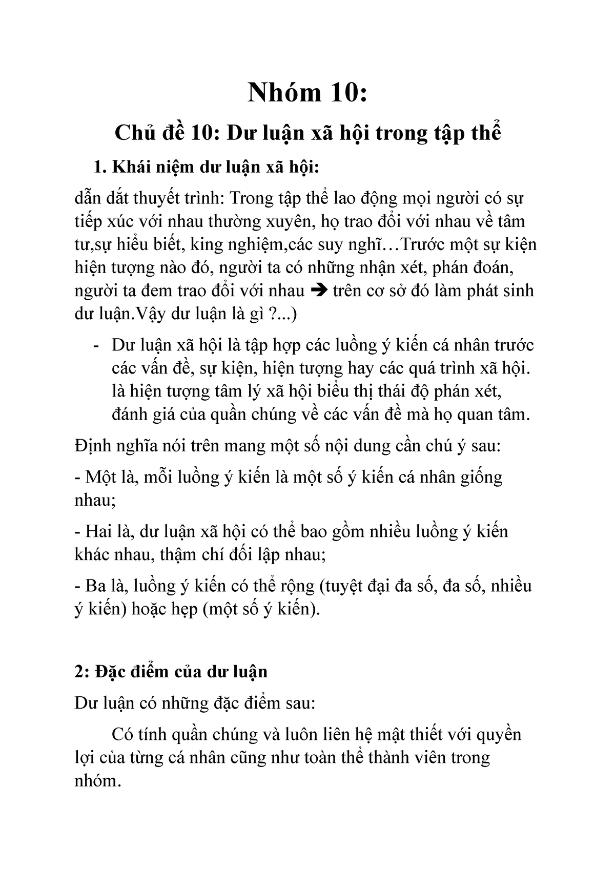 Dư luận xã hội trong tập thể - Khái niệm dư luận xã hội: dẫn dắt thuyết trình: Trong tập thể lao - Studocu