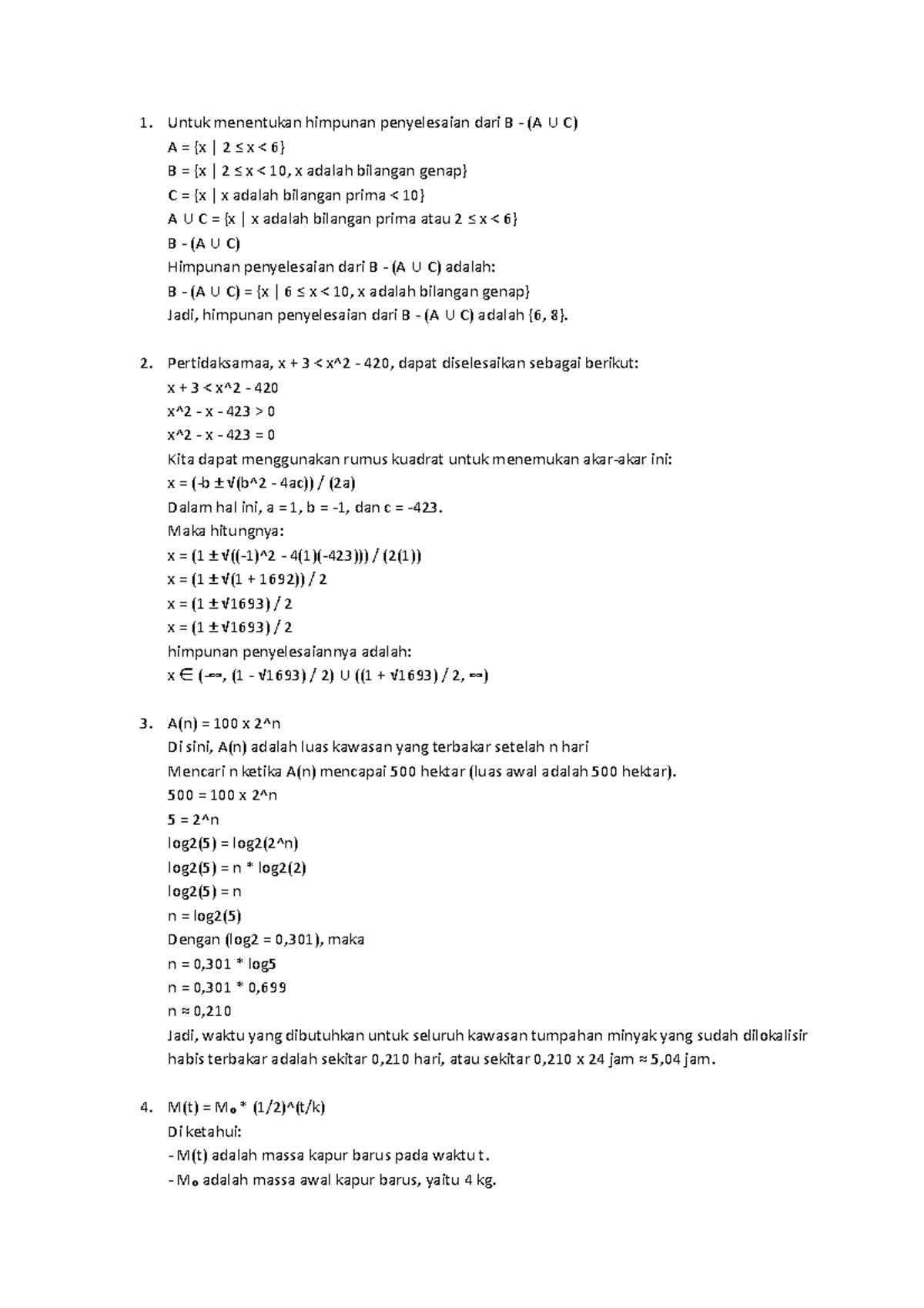 Tugas 1 Matematika Ekonomi - Untuk Menentukan Himpunan Penyelesaian ...