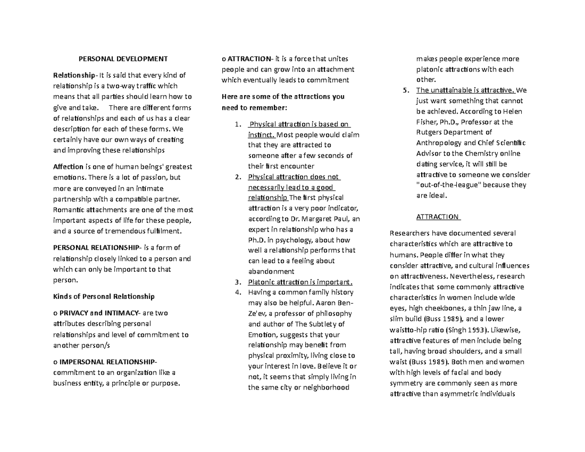 Personal Development Reviewer Copy - PERSONAL DEVELOPMENT Relationship ...