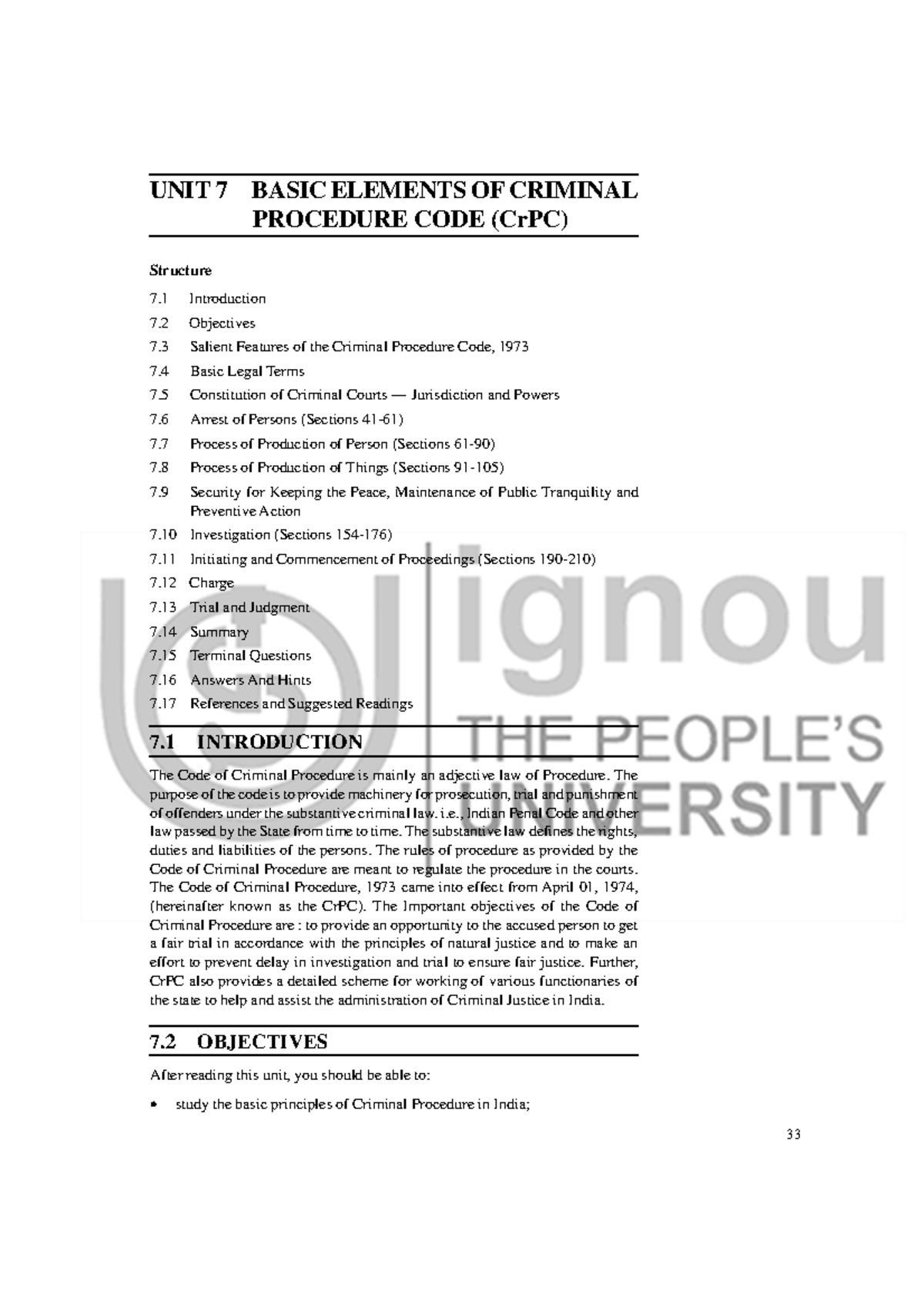 CRPC Material - UNIT 7 BASIC ELEMENTS OF CRIMINAL PROCEDURE CODE (CrPC ...