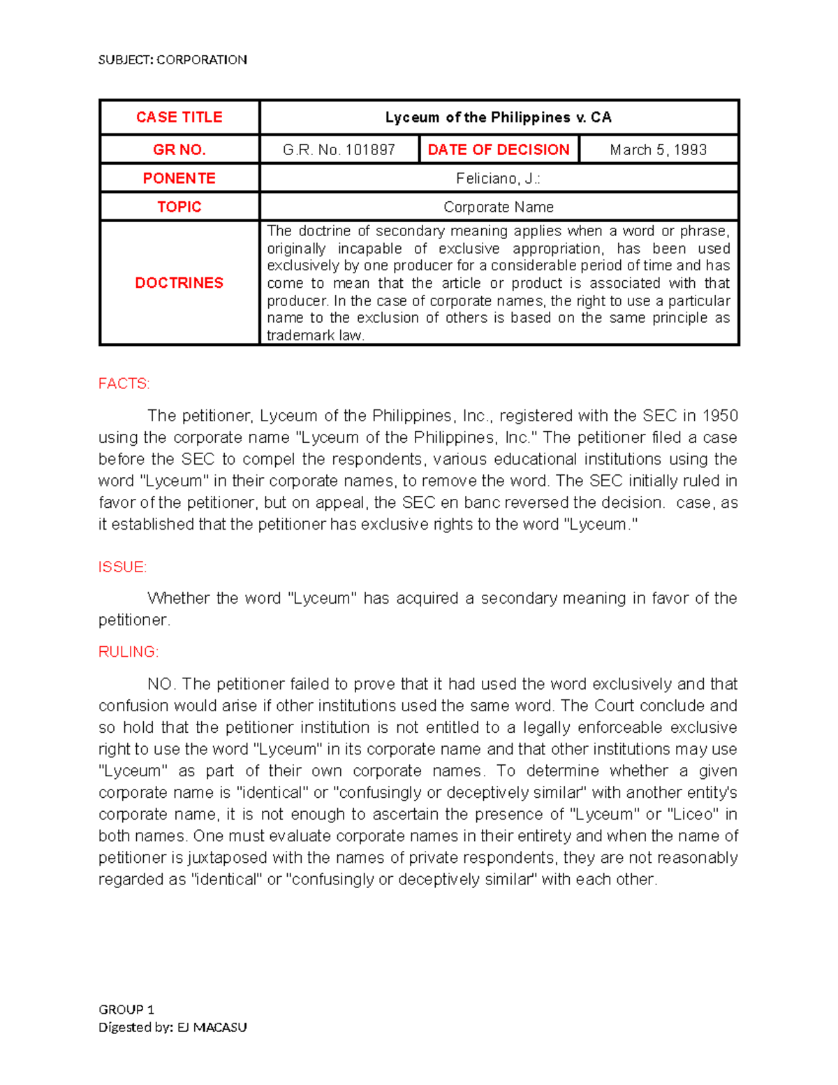 27. Lyceum of the Philippines vs. CA (219 SCRA 610) - SUBJECT ...