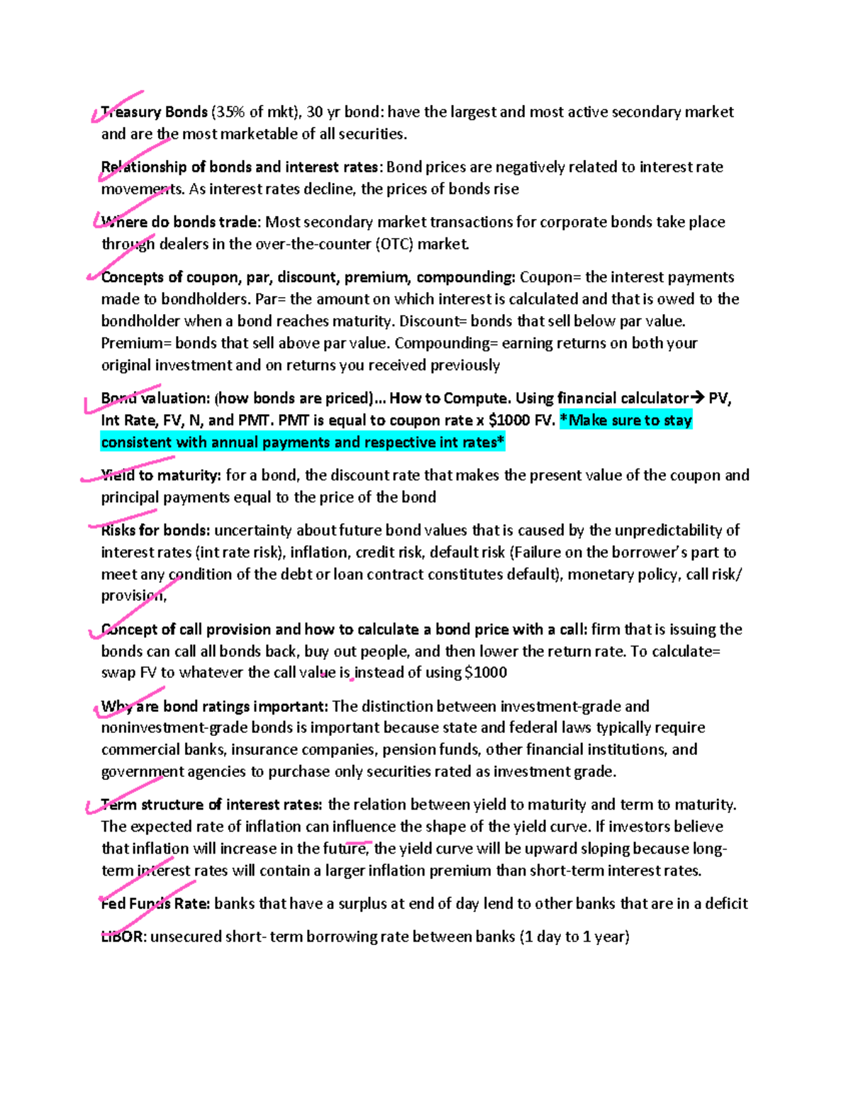 FIN 300 - Exam and final exam study guide - Treasury Bonds (35% of mkt ...