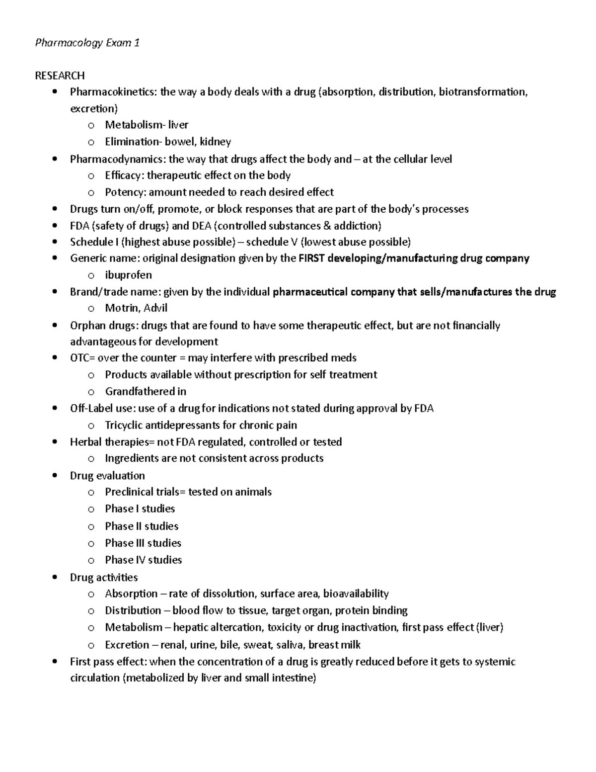 Pharmacology Exam 1 - Exam Review - Pharmacology Exam 1 RESEARCH ...