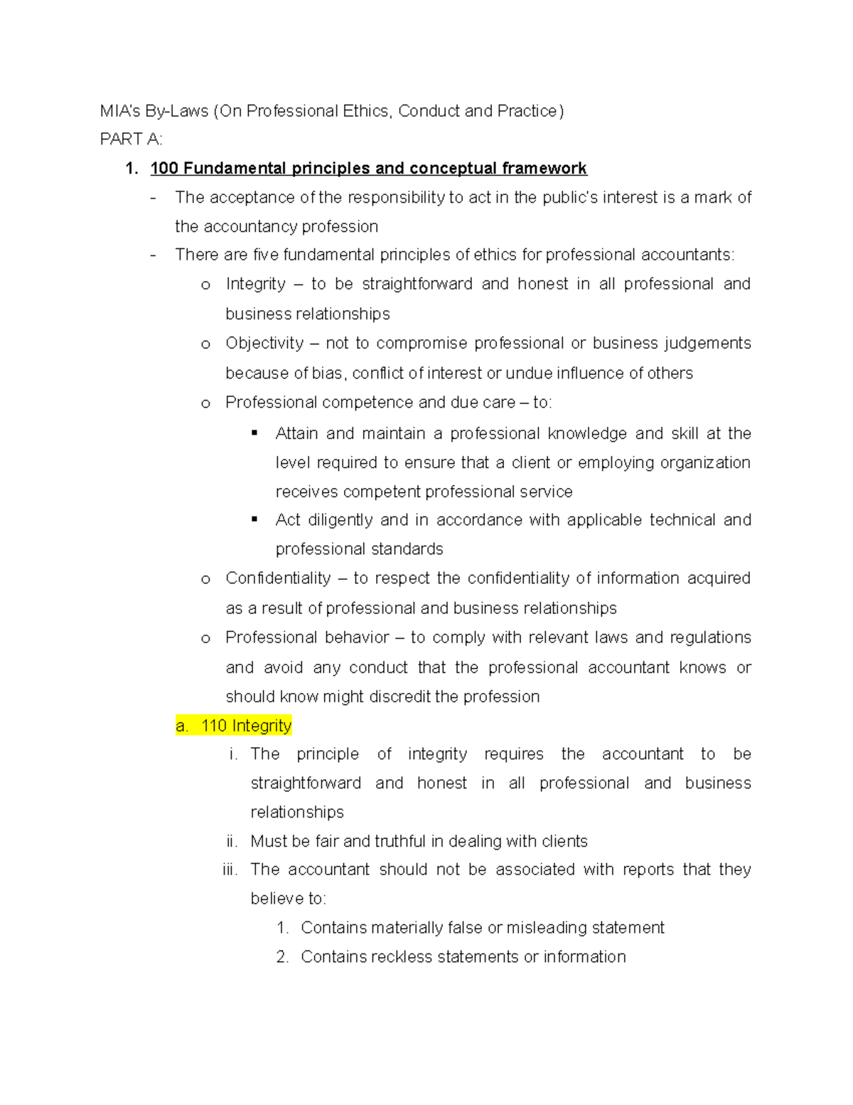 Week 3 - MIA - Adila - Lecture notes 3 - MIA’s By-Laws (On Professional ...