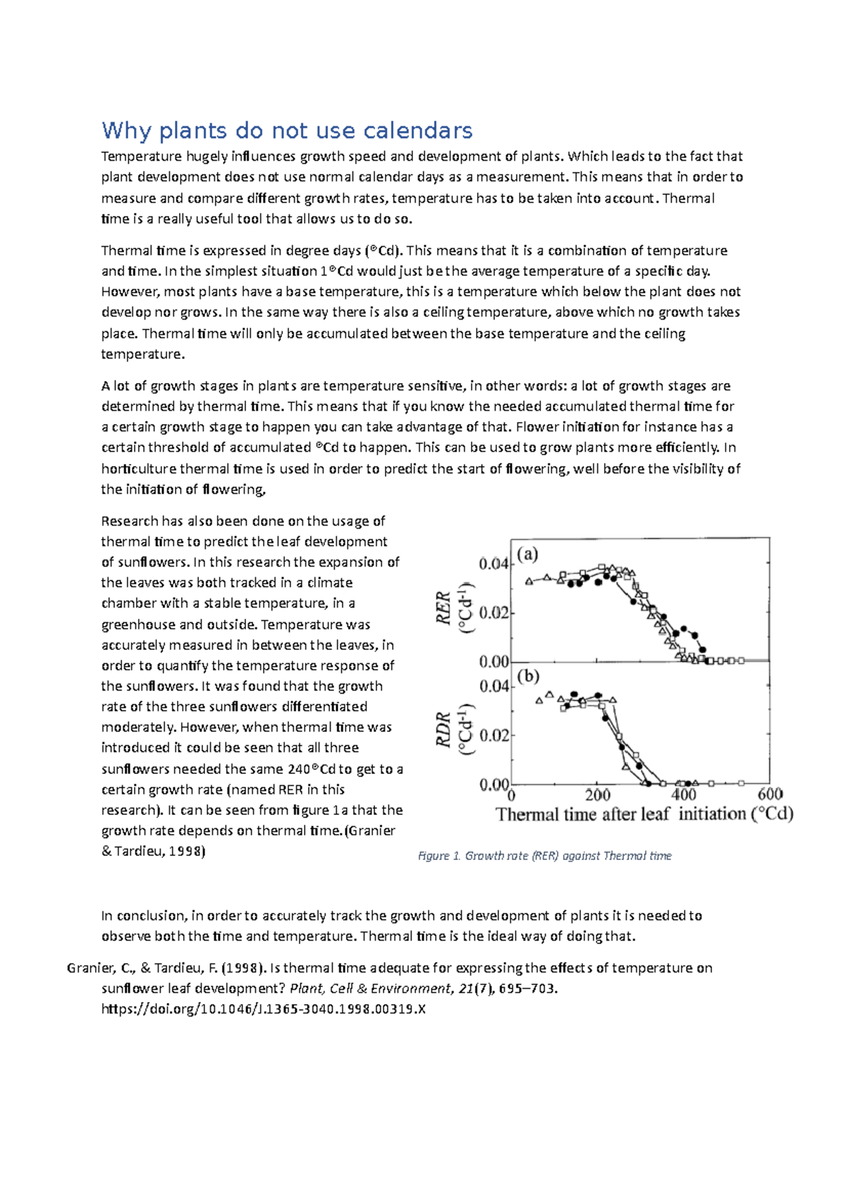 Thermal time verslag opdracht Why plants do not use calendars