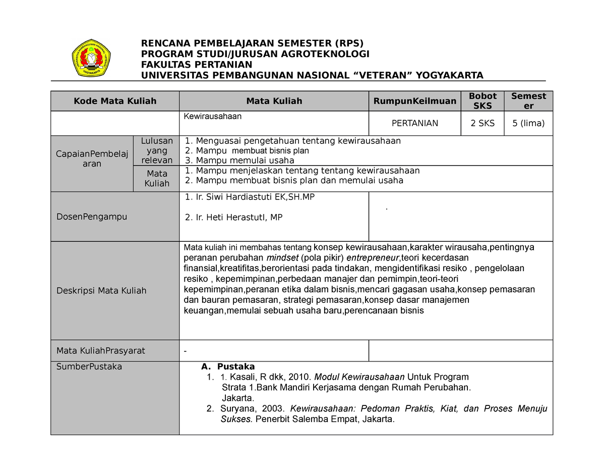 RPS Kewirausahaan Dan Etika Bisnis - RENCANA PEMBELAJARAN SEMESTER (RPS ...