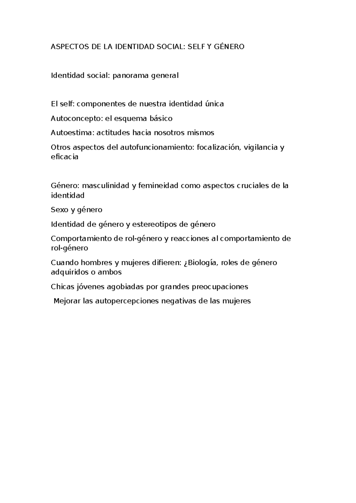 Foro 6 aspectos de la identidad social self y género - ASPECTOS DE LA ...