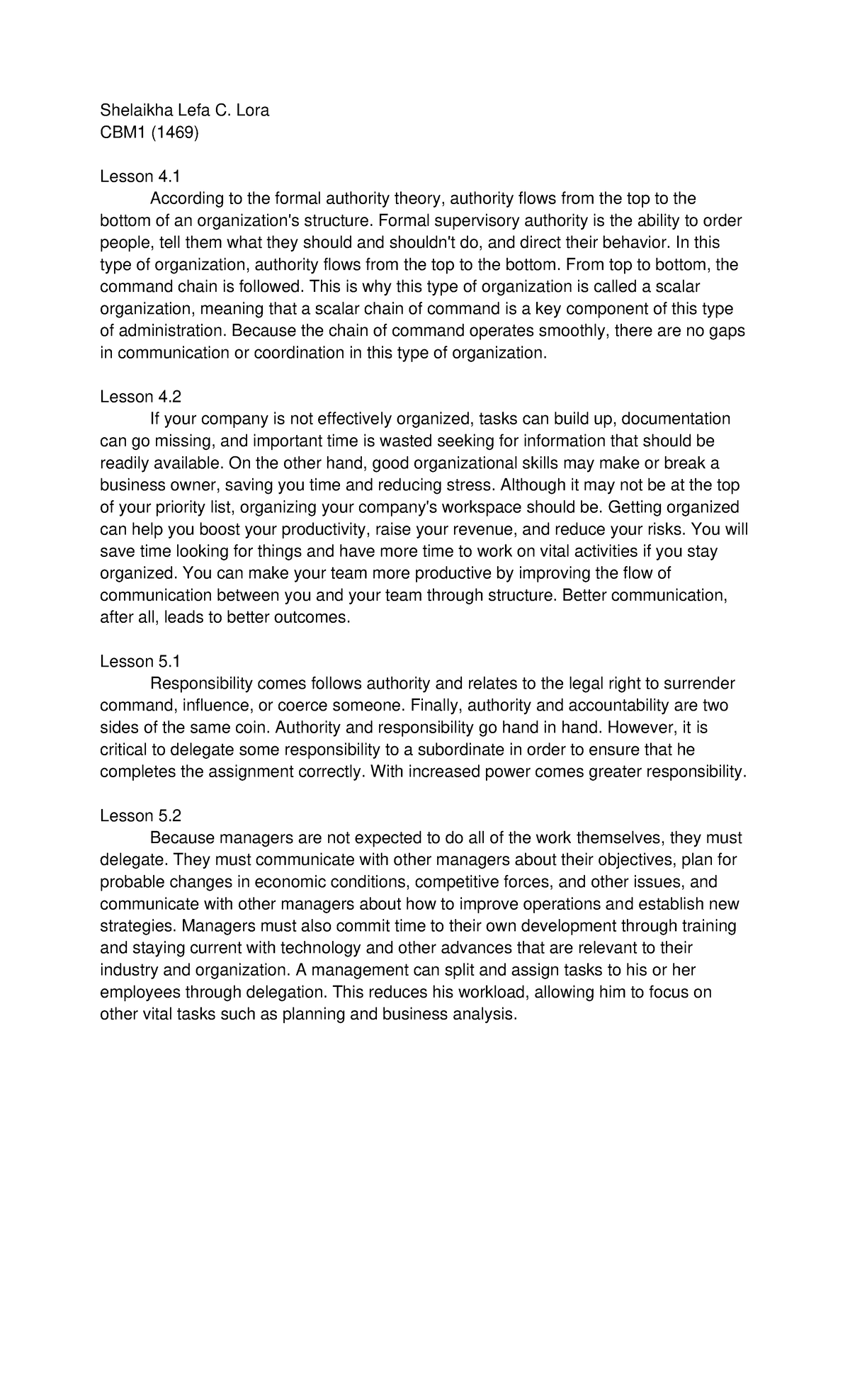 CBM1 (1469)- Activity 4-5 - Shelaikha Lefa C. Lora CBM1 (1469) Lesson 4 ...