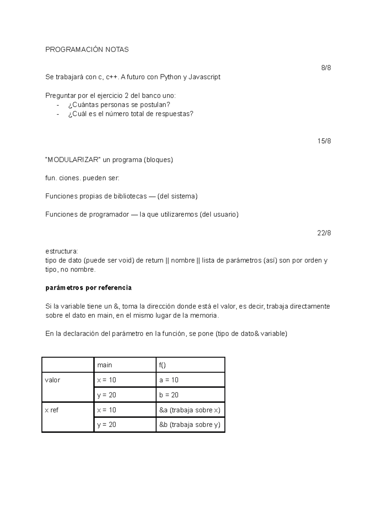 Programación Notas Primer Semestre - PROGRAMACIÓN NOTAS 8/ Se trabajará ...
