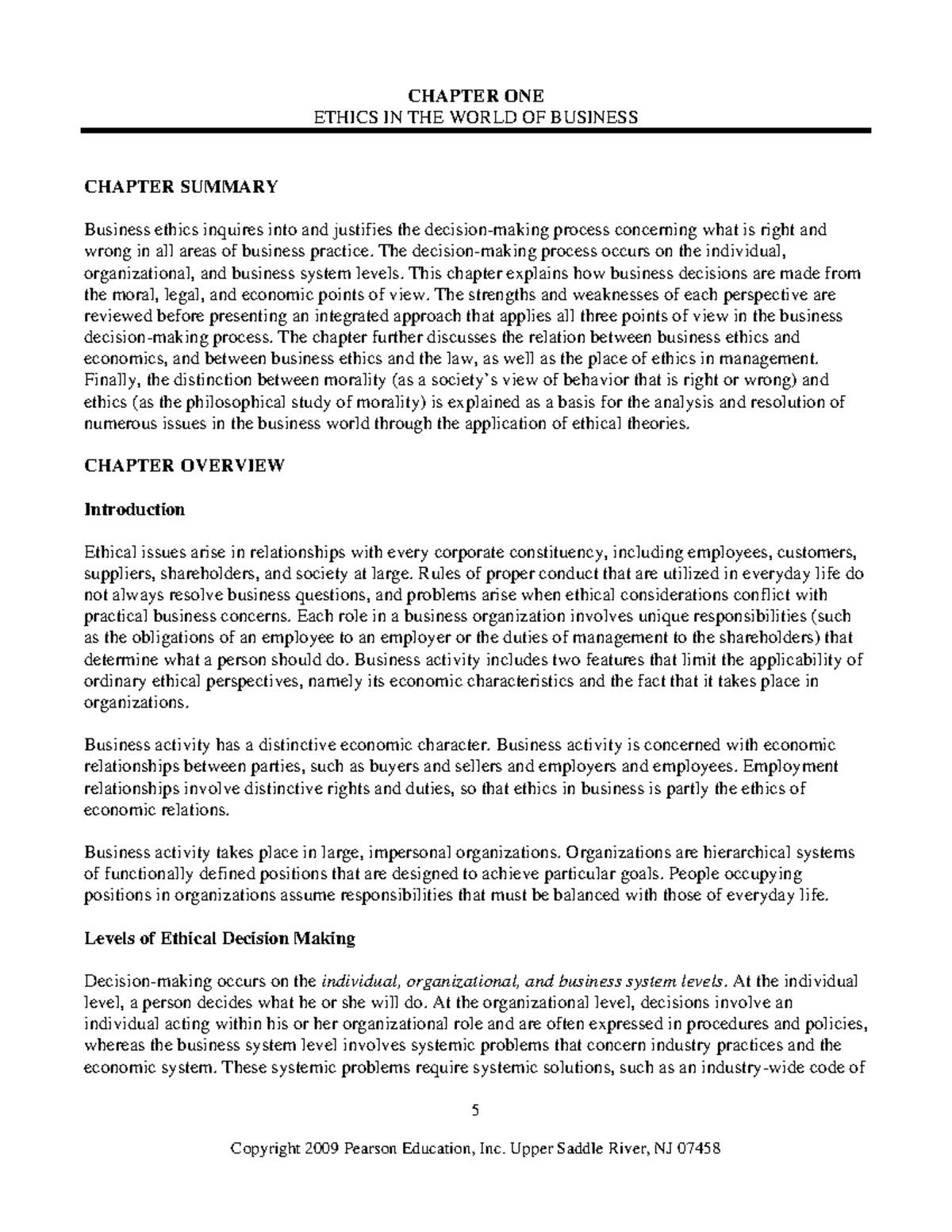 Ethics in the World of Business - 5 CHAPTER ONE ETHICS IN THE WORLD OF ...