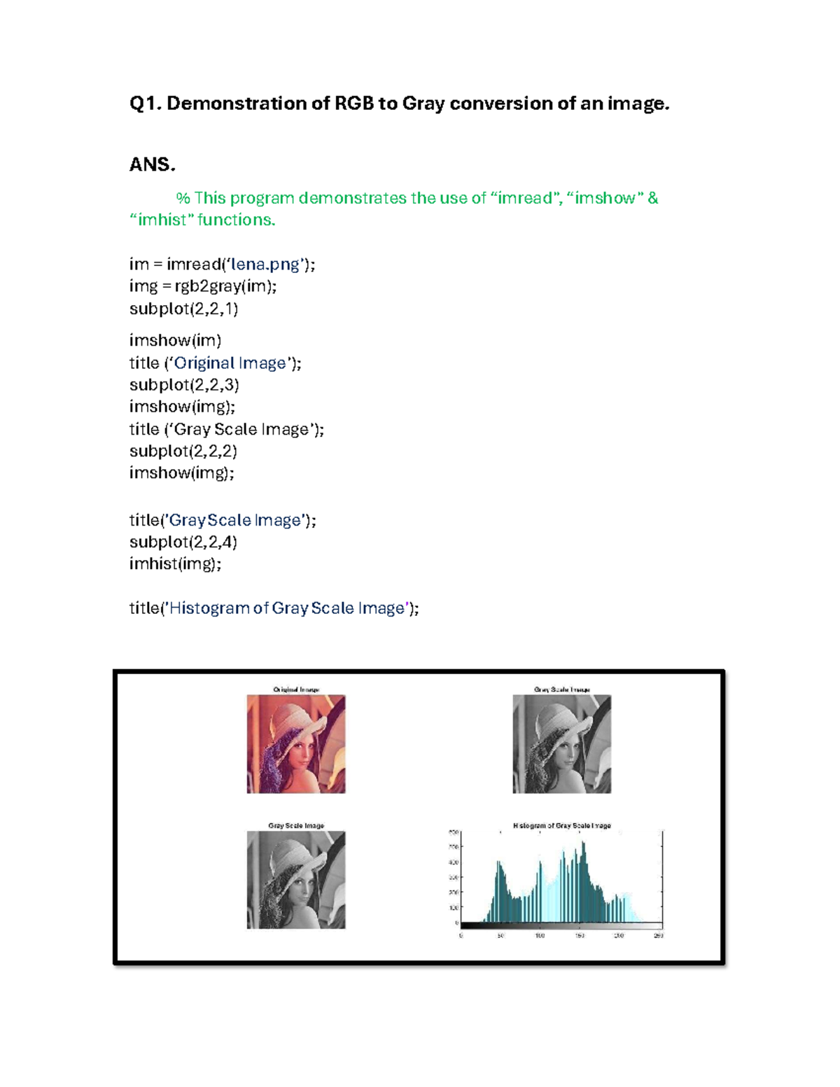 DIP Practical - Q1. Demonstration of RGB to Gray conversion of an image ...