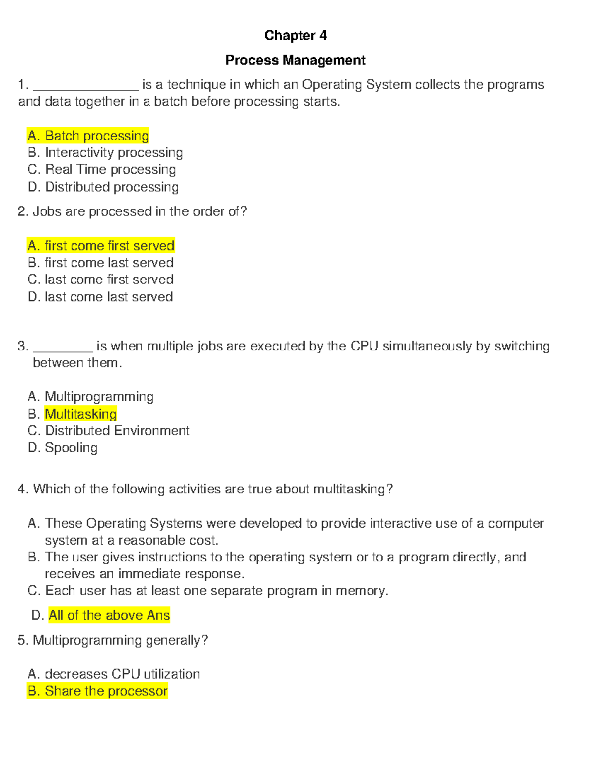 Ch 4 - Practice - Chapter 4 Process Management ______________ Is A ...