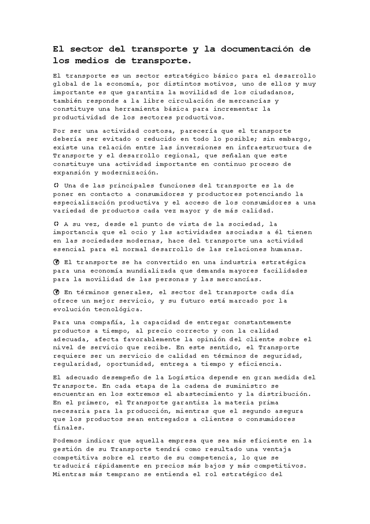 Tema 1 El Sector Del Transporte Y La Documentación De Los Medios De Transporte El Transporte 3518