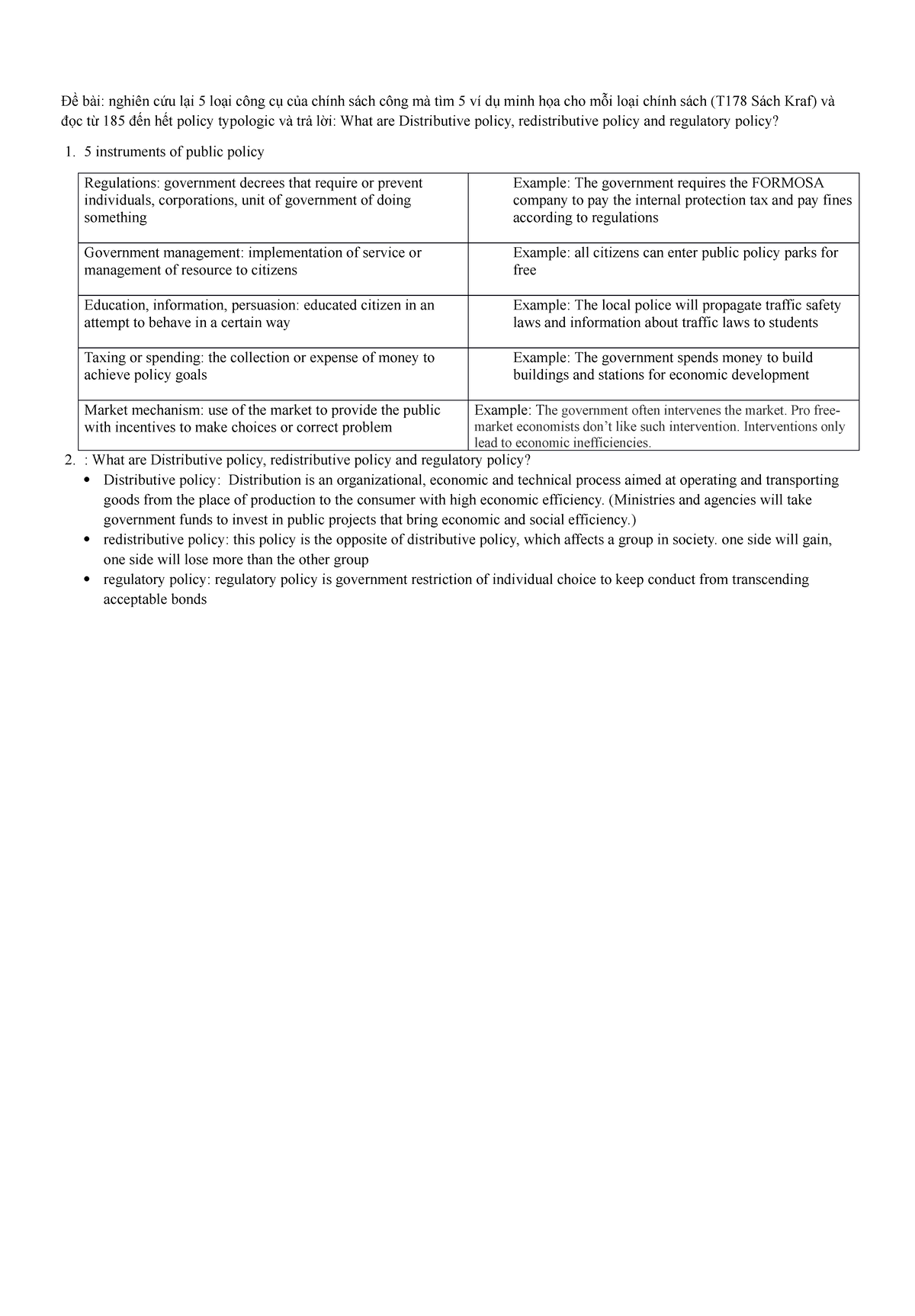 Goverment and public policy - Đề bài: nghiên cứu lại 5 loại công cụ của