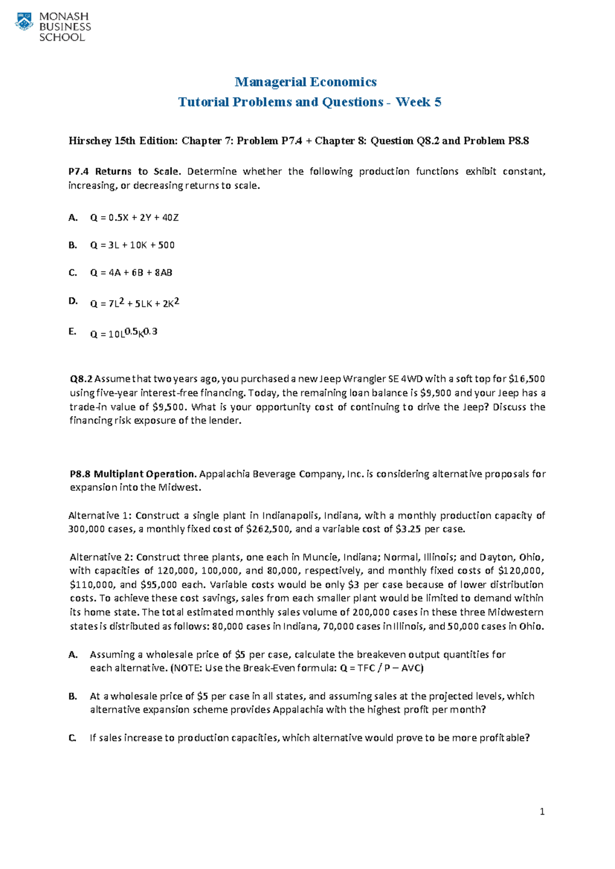 managerial economics topics for assignment