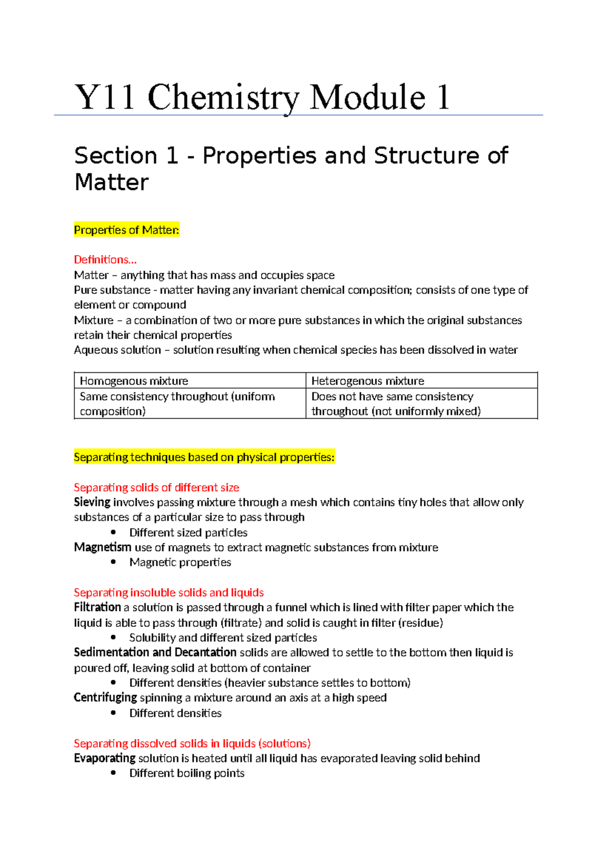 Module 1 - Y11 Chemistry Module 1 Section 1 - Properties and Structure ...