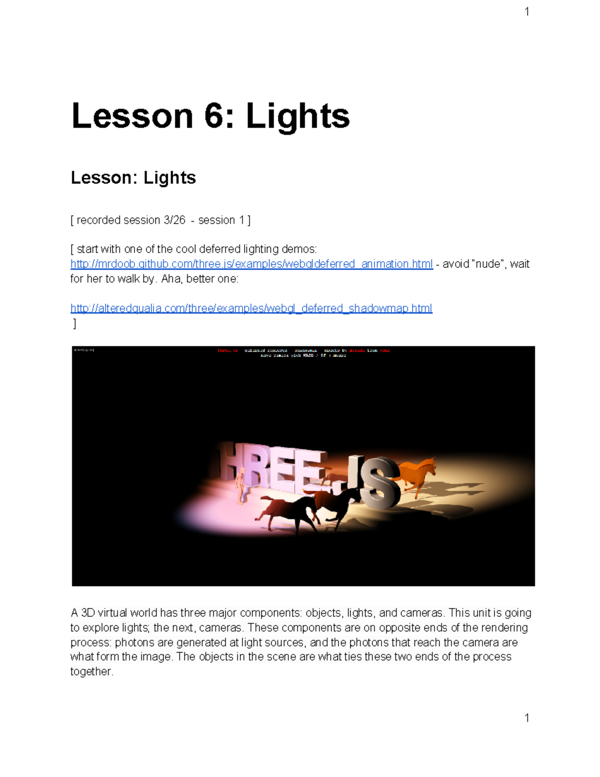 Lesson 6 - Lights In Three Js - Lesson 6: Lights Lesson: Lights - Studocu