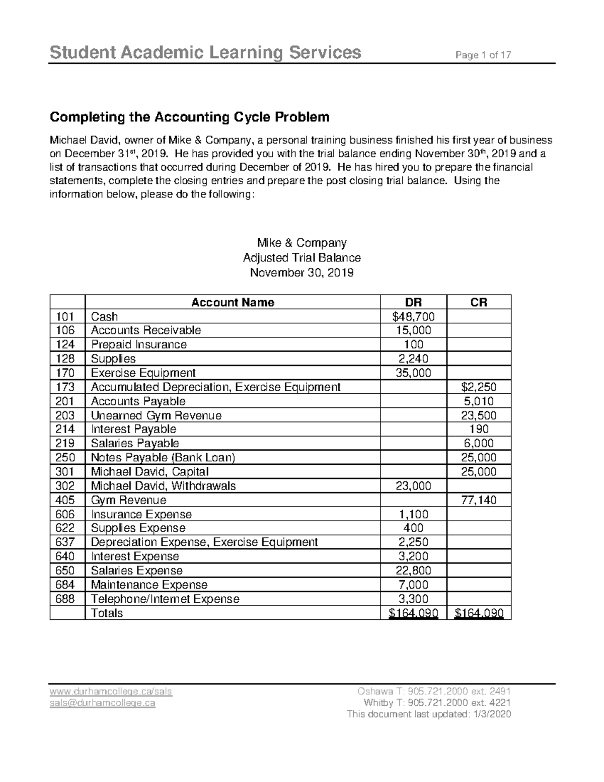 Answers Accounting Cycle durhamcollege/sals Oshawa T 905.721 ext