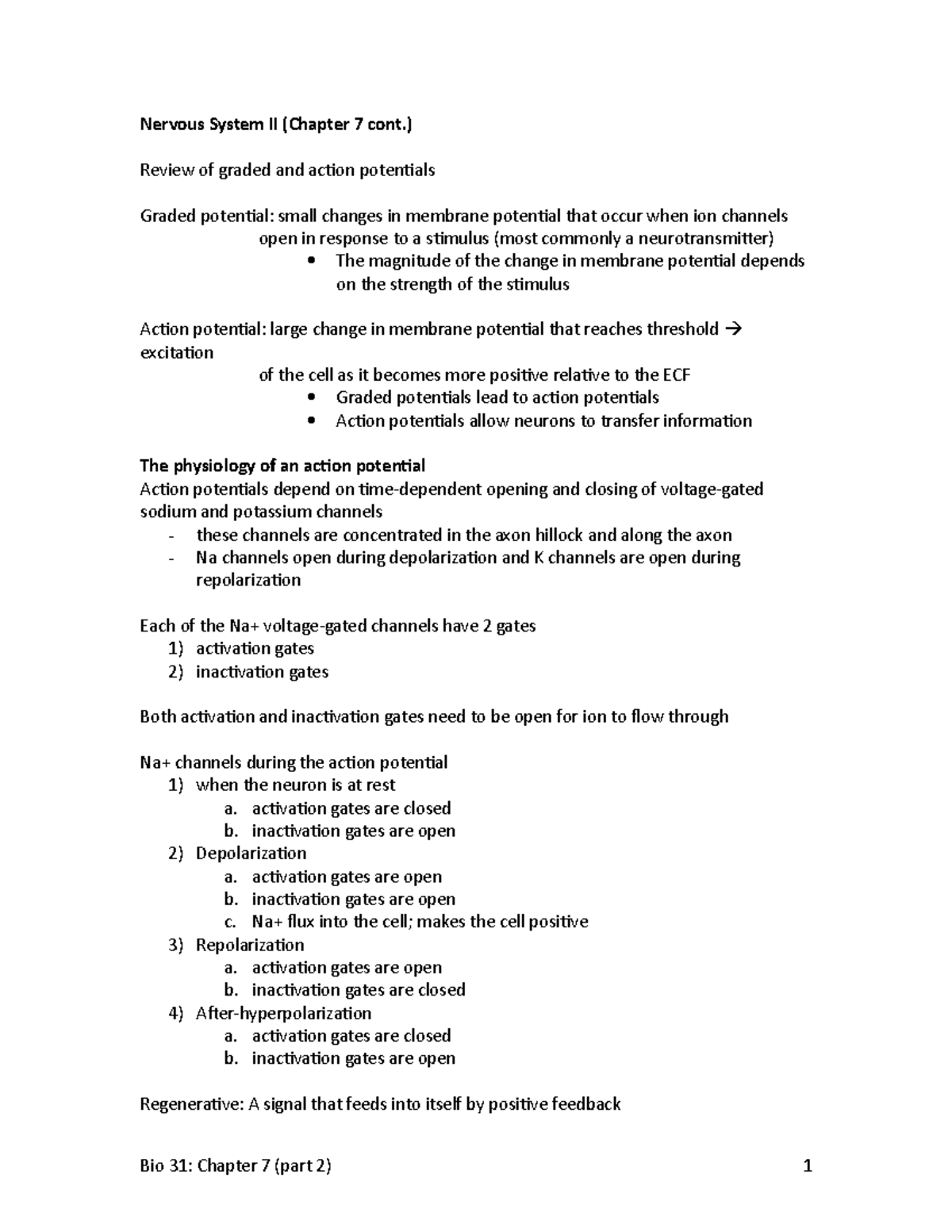 Nervous System II: Graded and Action Potentials Review - Studocu