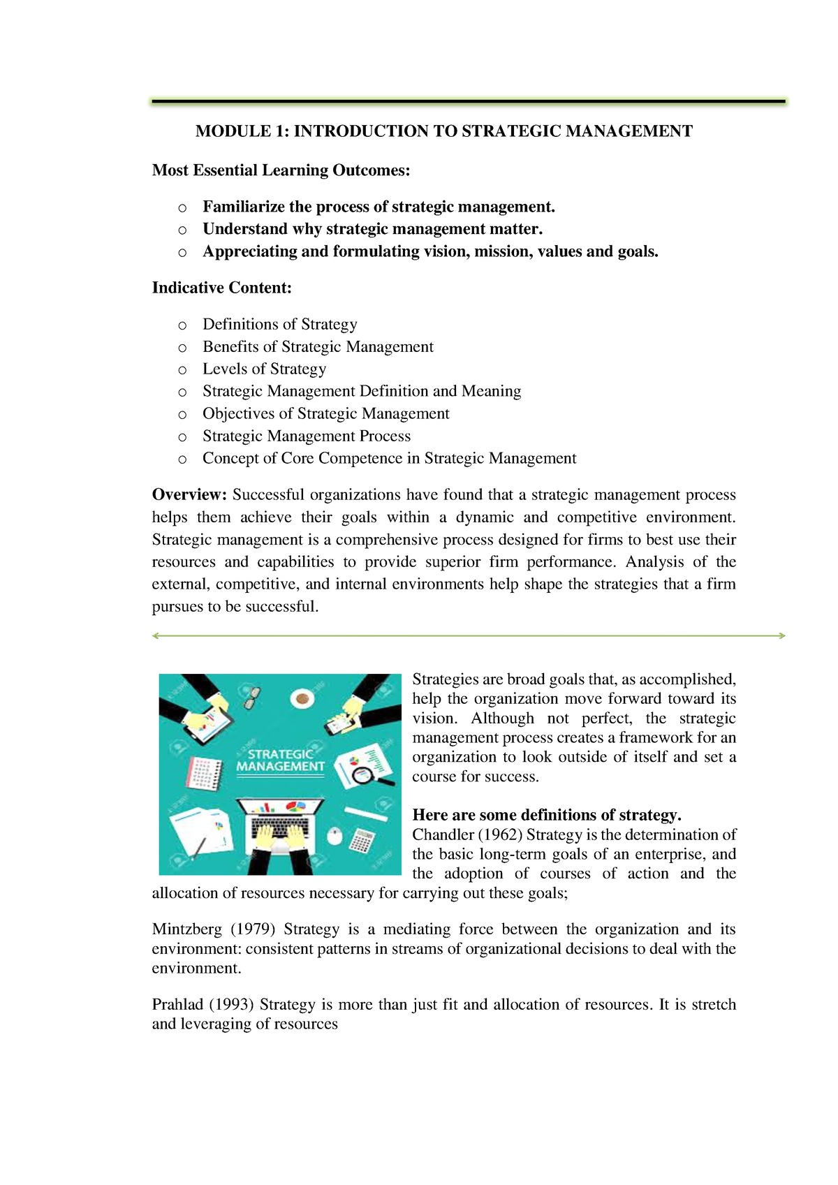 Module 1 - Lecture Notes - MODULE 1: INTRODUCTION TO STRATEGIC ...