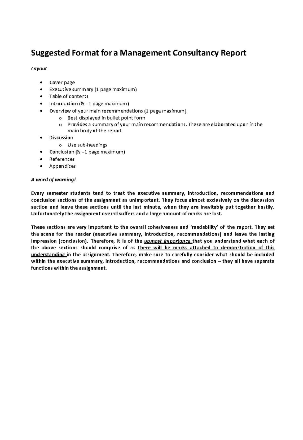 Suggested format for report - Suggested Format for a Management ...
