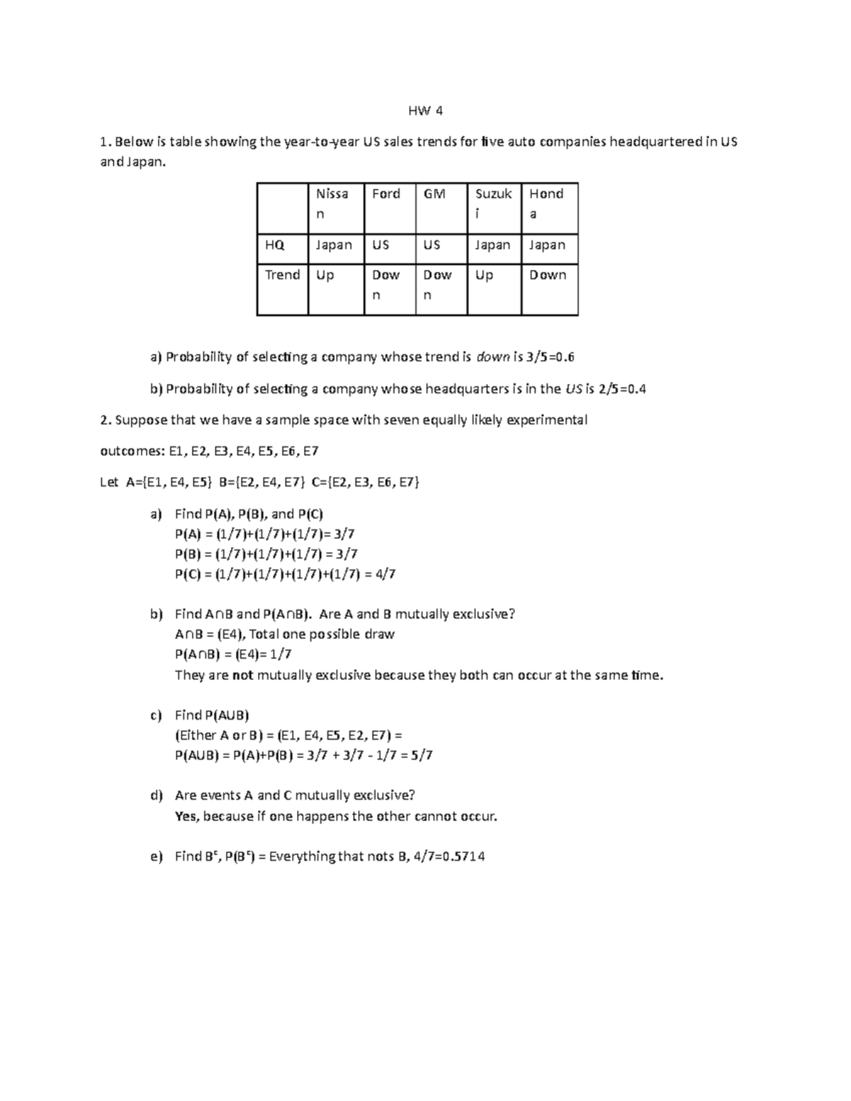 Bus Stats HW4 - Covers chapter material with equations, tables and and ...