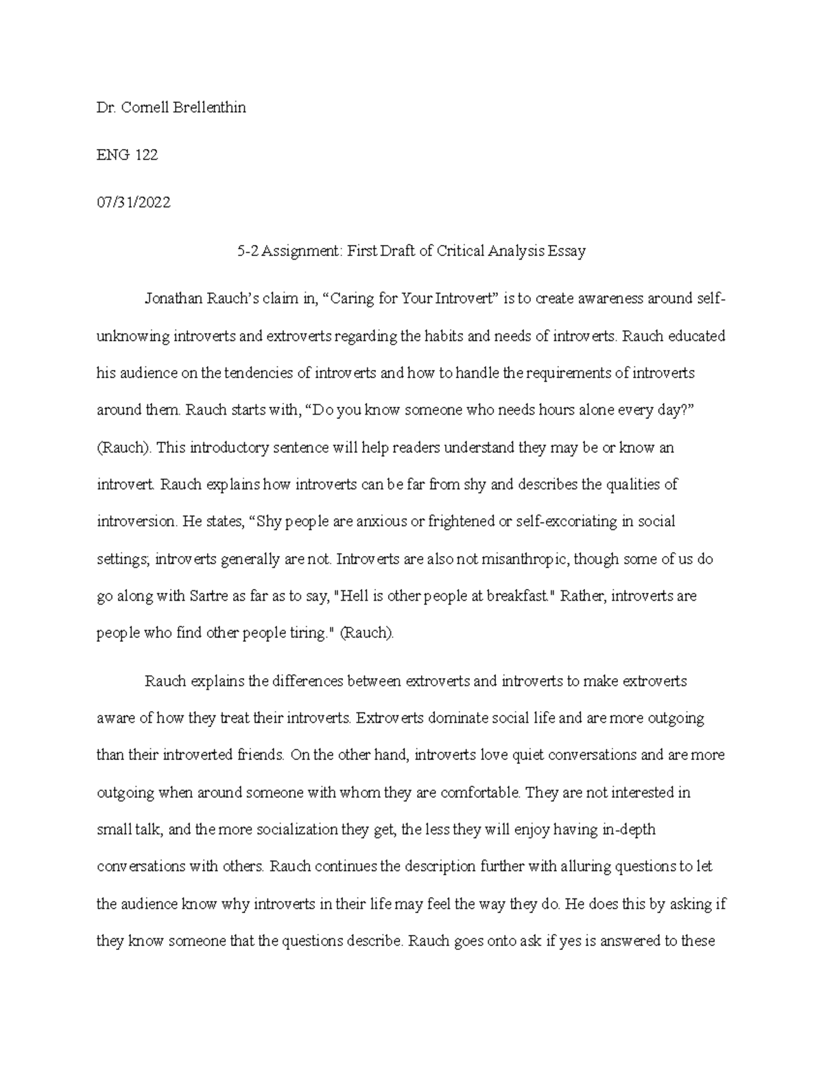 first draft of critical analysis essay caring for your introvert