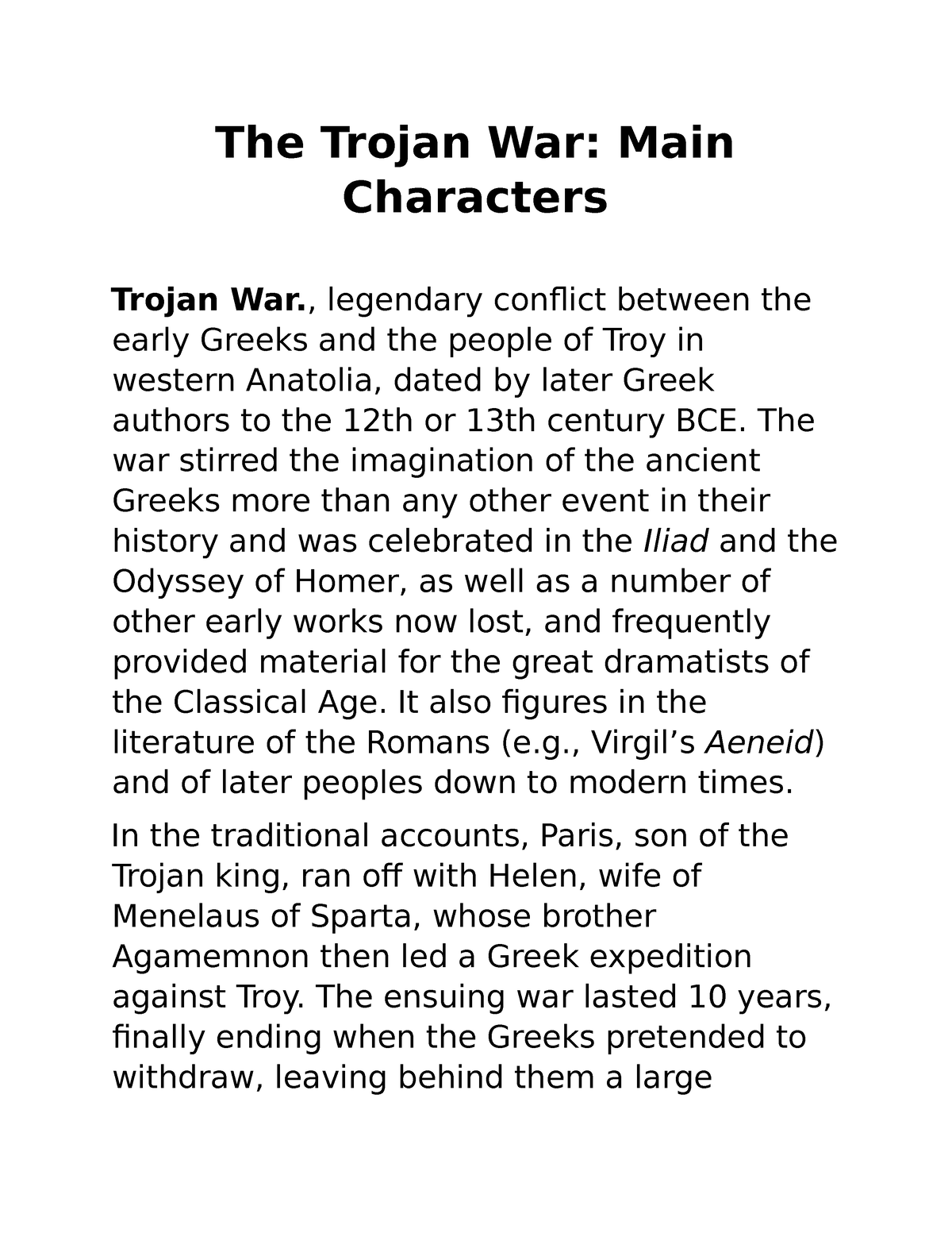 Trojan war characters - The Trojan War: Main Characters Trojan War ...