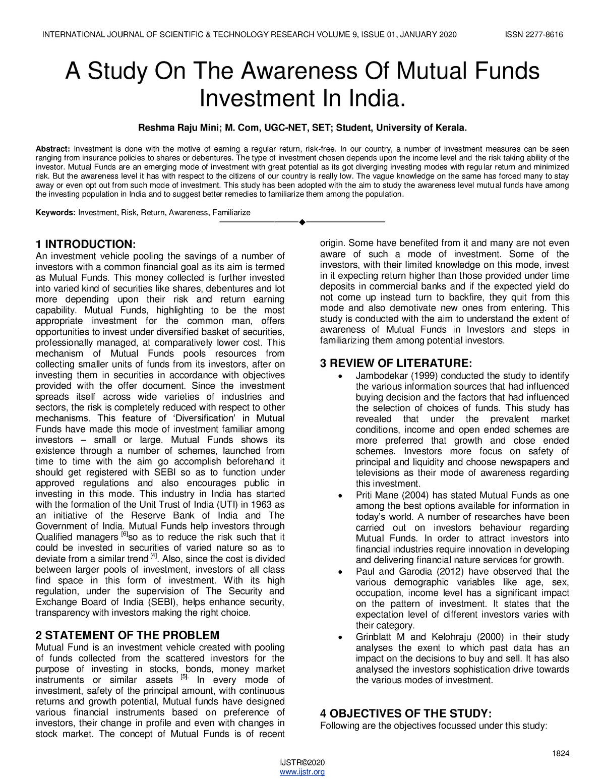 a research paper on mutual funds