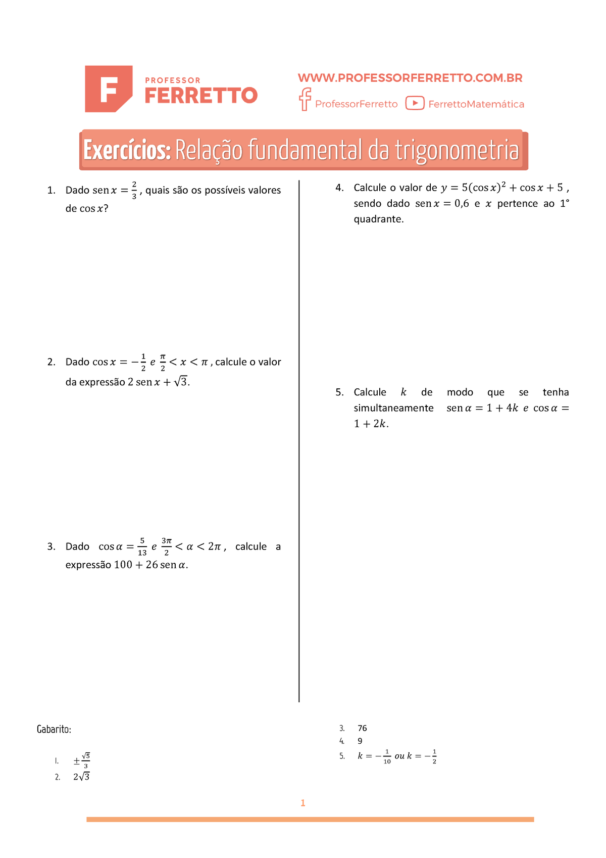 RELAÇÃO FUNDAMENTAL DA TRIGONOMETRIA - DEMONSTRAÇÃO E EXERCÍCIOS