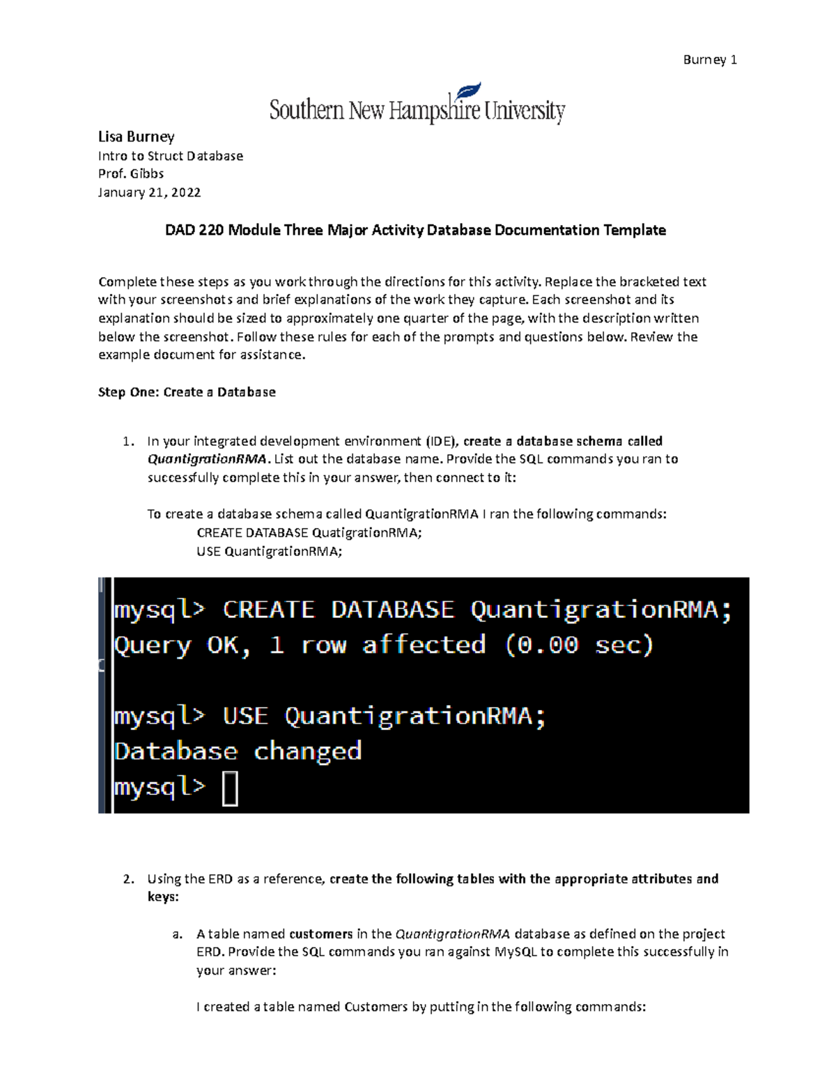3-3 Major Activity Create a Database - Lisa Burney Intro to Struct ...