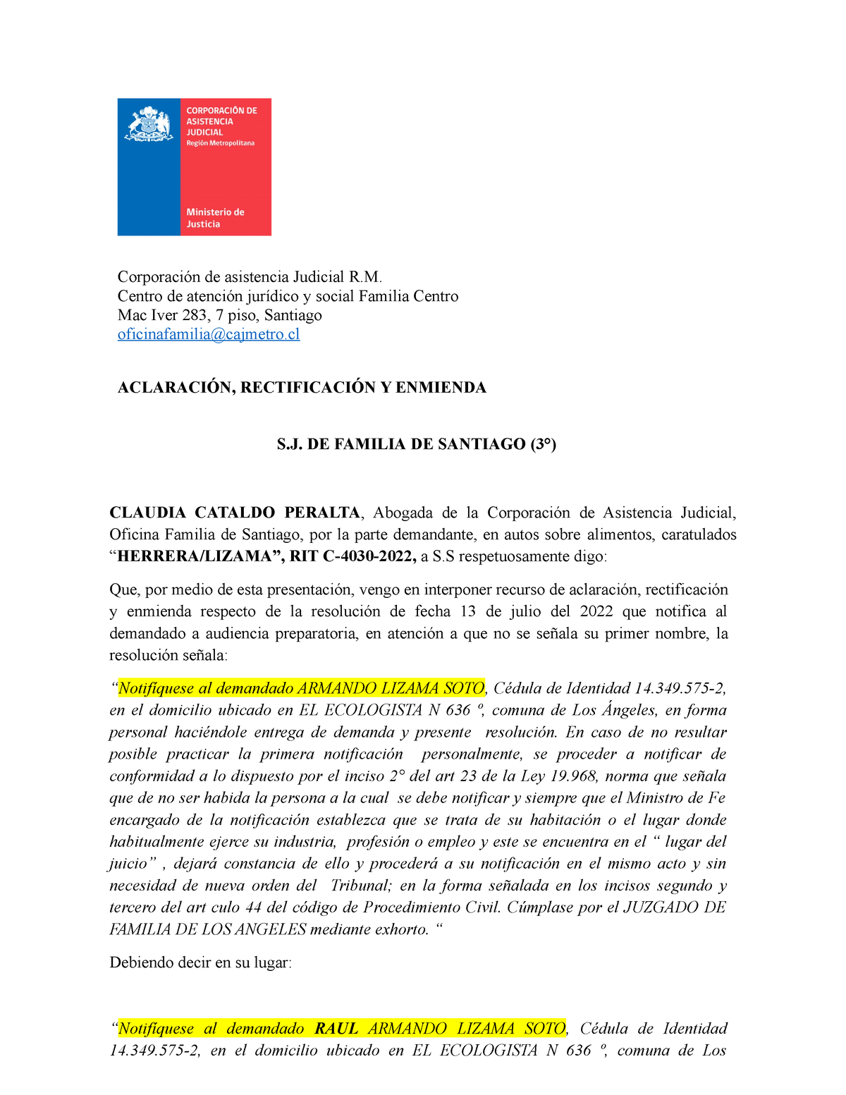 Aclaración, Rectificación Y Enmienda Causa C-4030-2022 - Corporación De ...