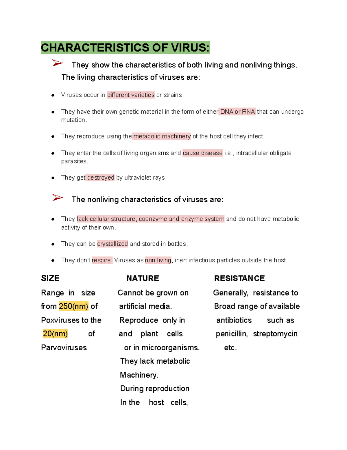 Characteristics about Viruses