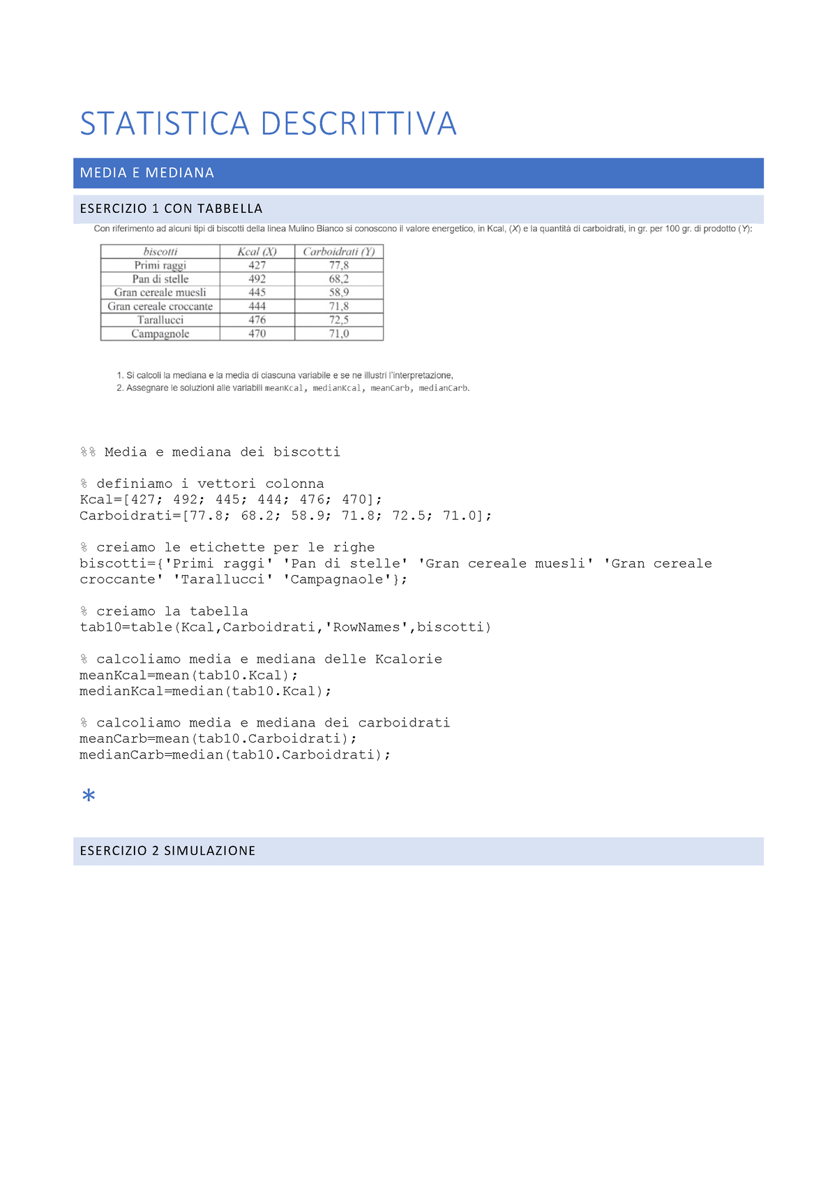 Statistica Descrittiva Statistica Descrittiva Media E Mediana Esercizio 1 Con Tabbella 6355