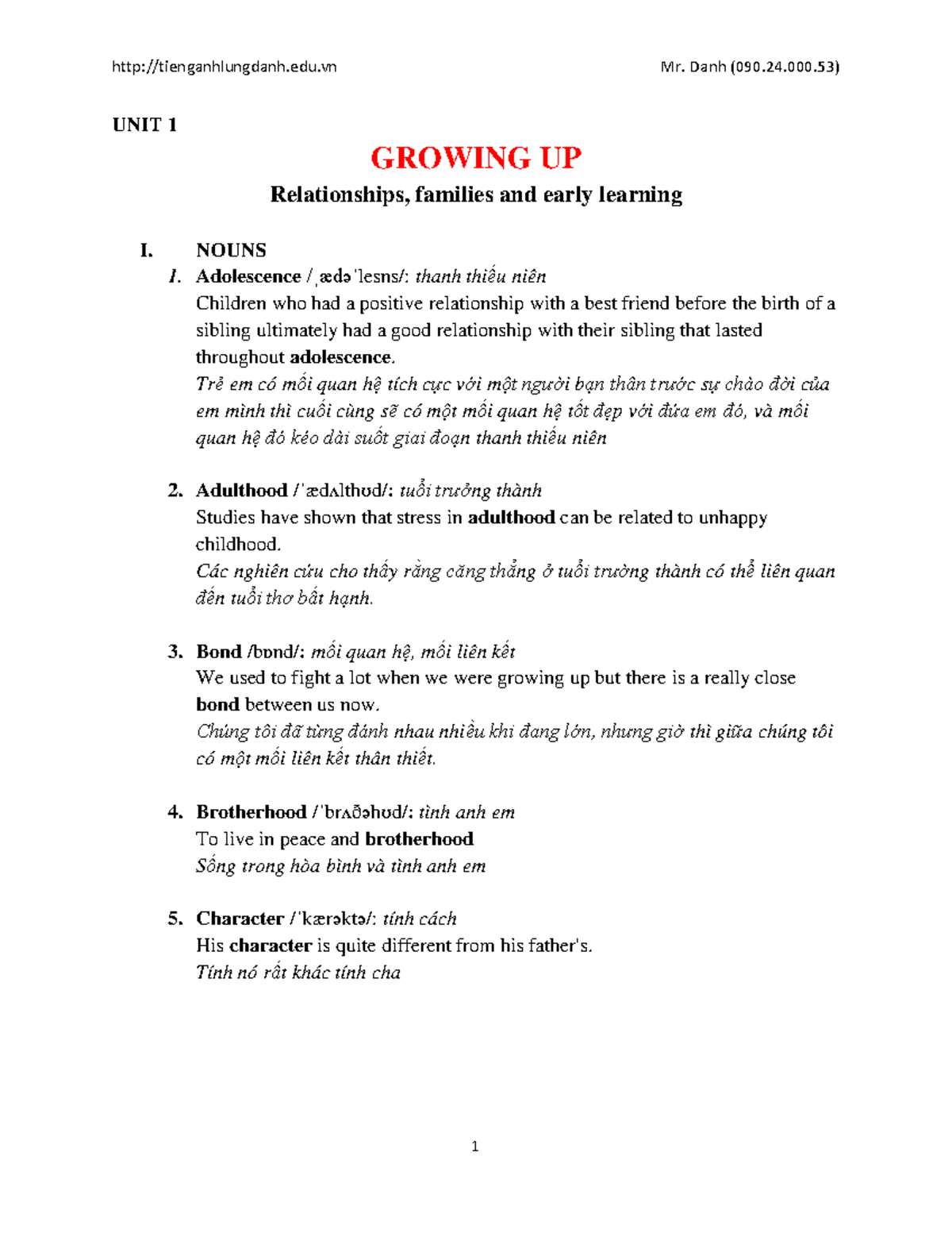 Unit 1 Growing up 123124444444 UNIT 1 GROWING UP Relationships