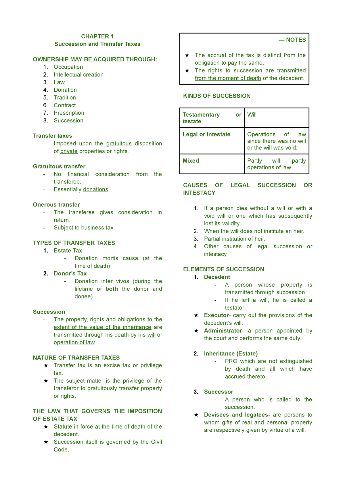 Business Tax Chapter 1 - CHAPTER 1 Succession And Transfer Taxes ...