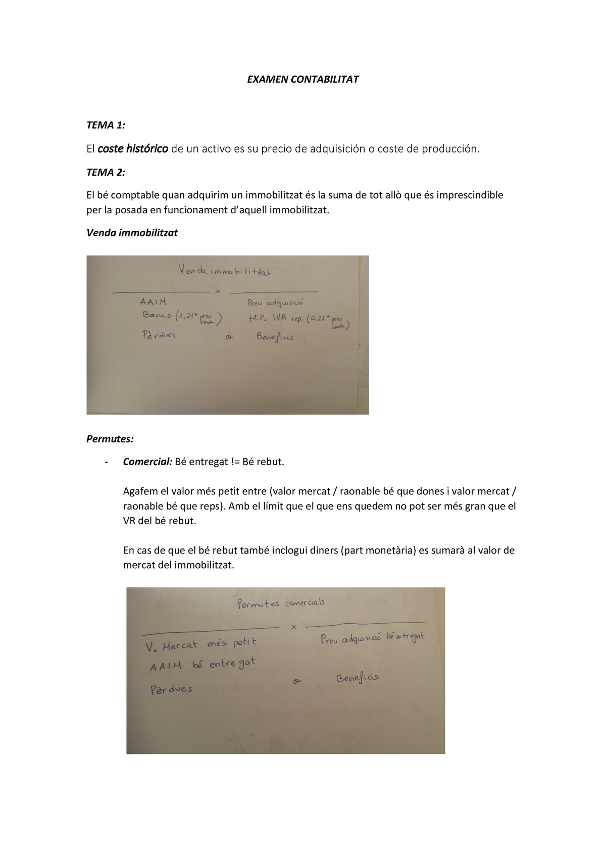 Examen Contabilitat P2 - EXAMEN CONTABILITAT TEMA 1: El coste histórico