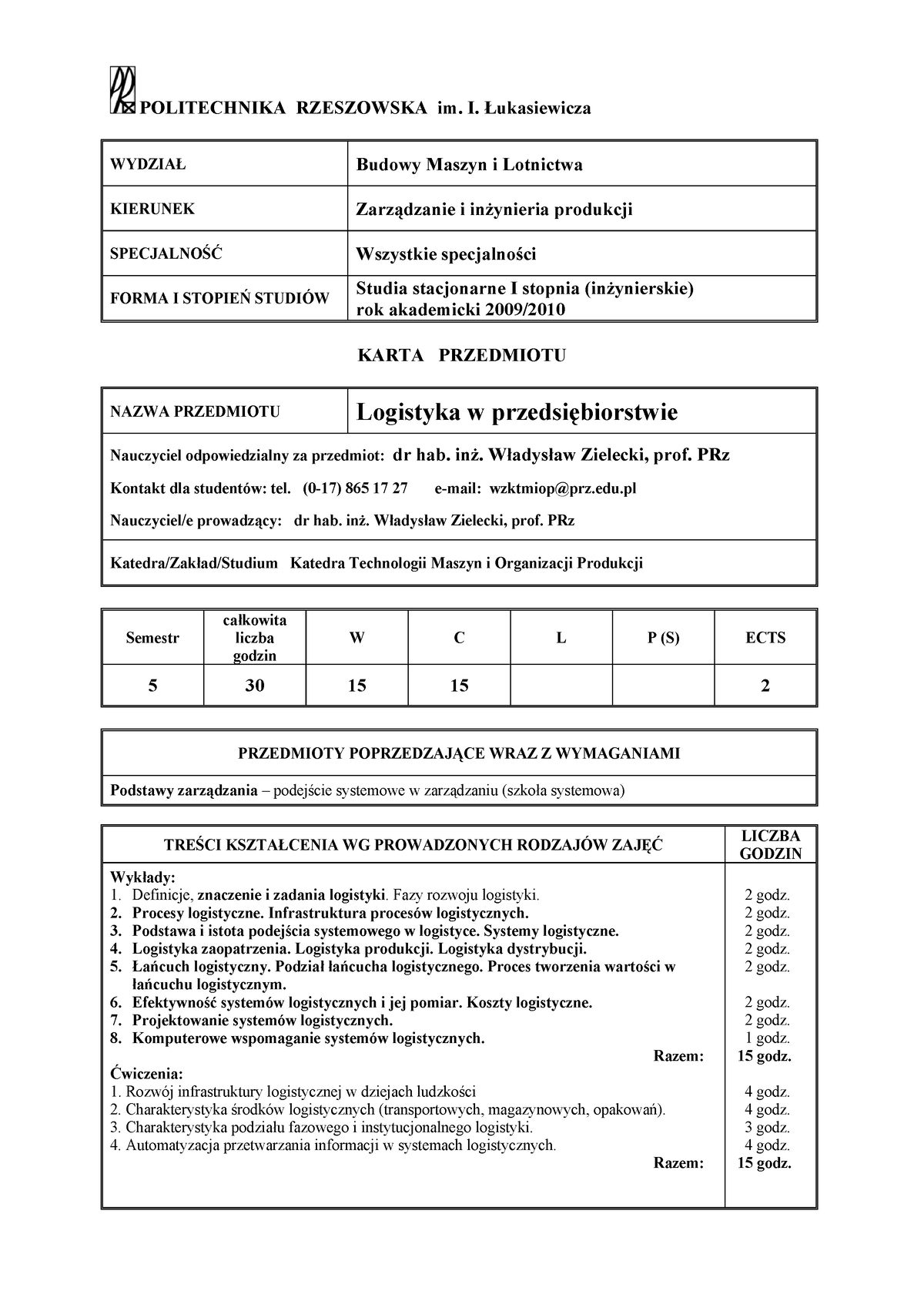 Logistyka W Przedsiebiorstwie - POLITECHNIKA RZESZOWSKA Im. I ...