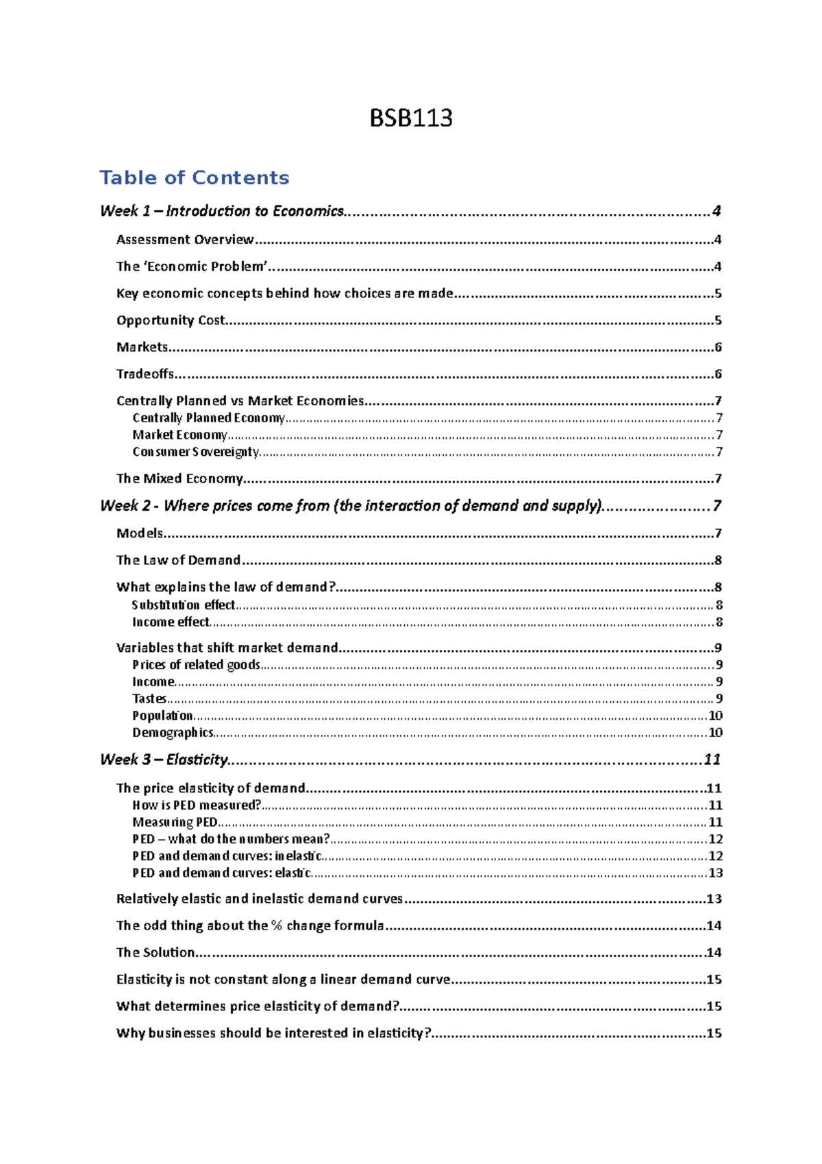 BSB113 Lectures and Notes - Table of Contents - BSB Week 1 ...
