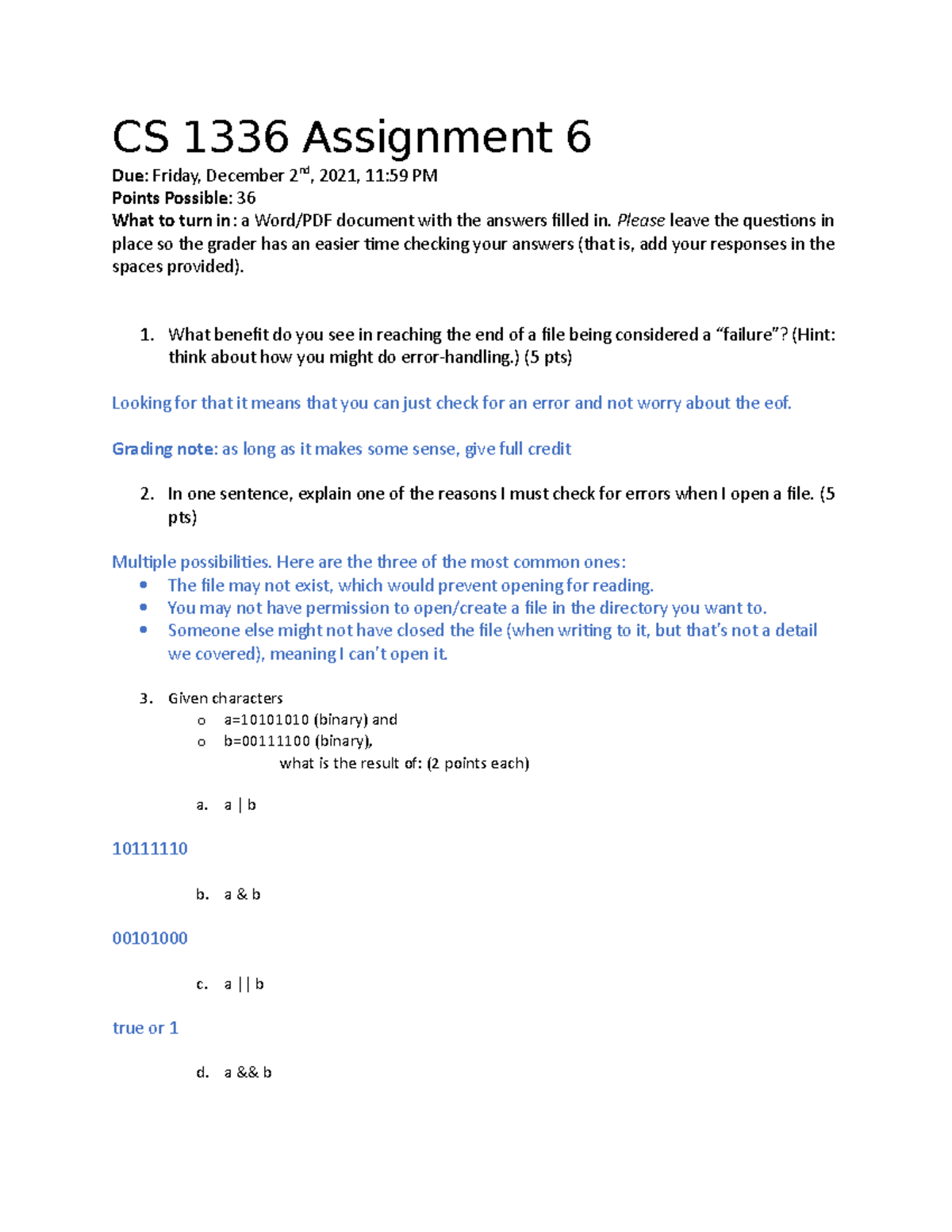 22F CS 1336 Assignment 6 Answer Key - CS 1336 Assignment 6 Due: Friday ...