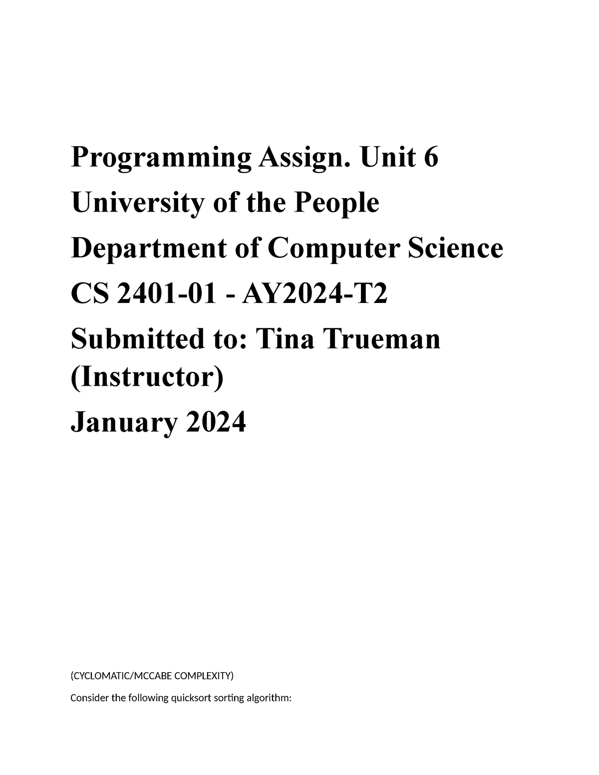 Programming Assign. Unit 6 - Programming Assign. Unit 6 University Of ...