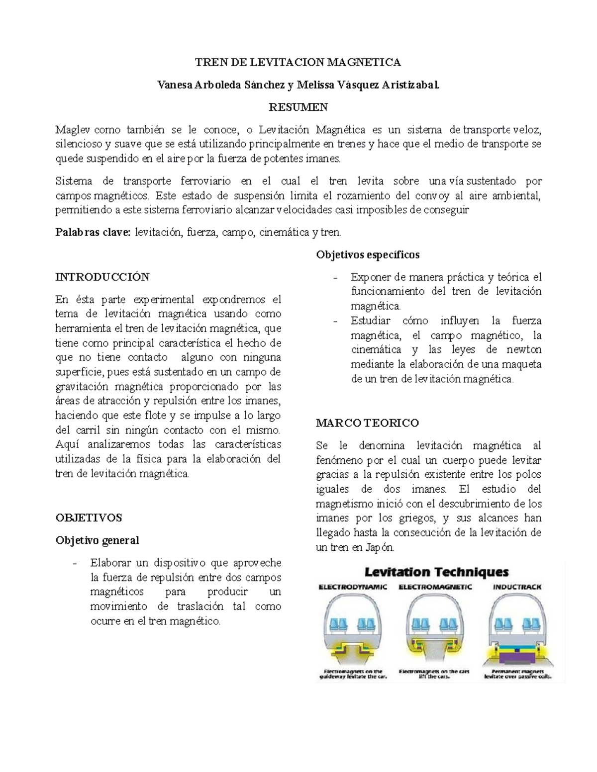 Levitación magnética TREN DE LEVITACION Vanesa Arboleda Sánchez y Melissa Vásquez Levitación magnética TREN DE LEVITACION Vanesa Arboleda Sánchez y Melissa Vásquez