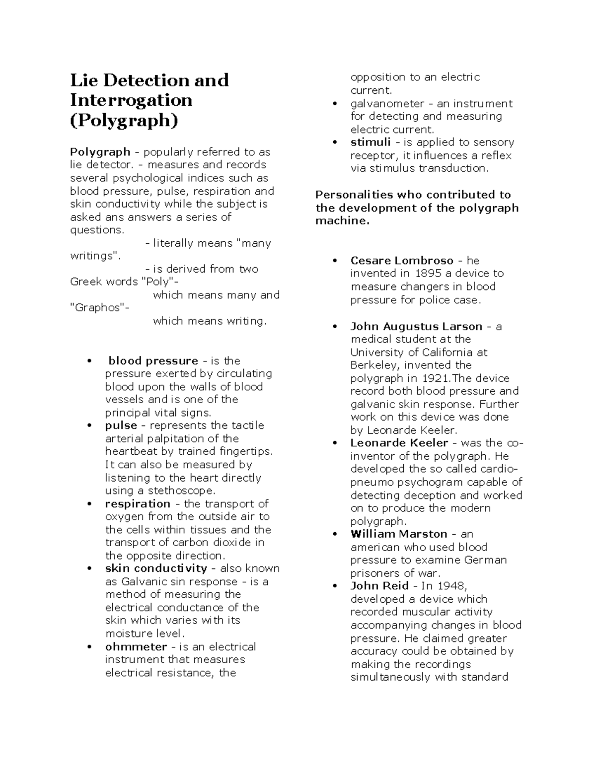 Lie Detection And Interrogation Lie Detection And Interrogation Polygraph Polygraph