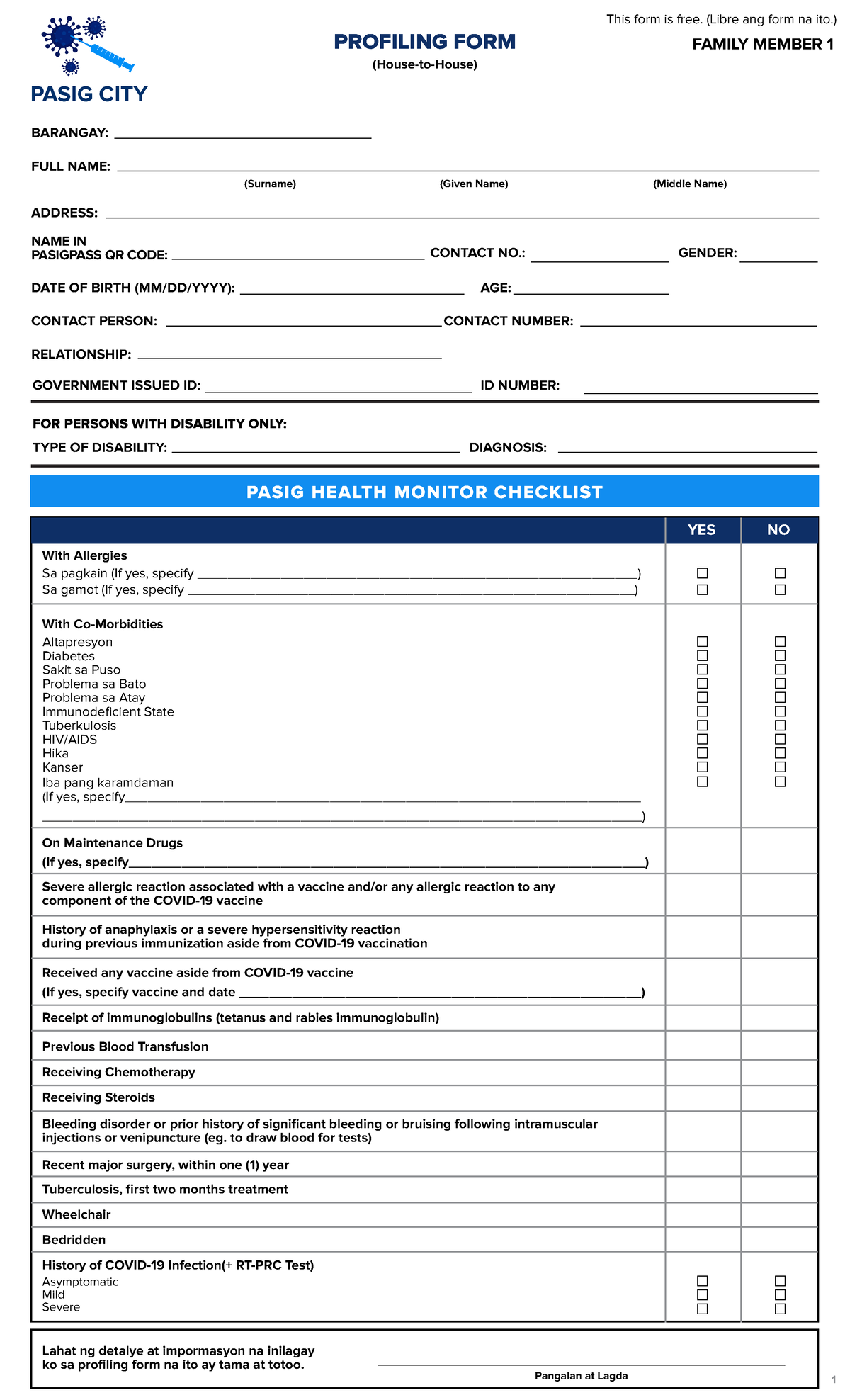 Profiling-Form Indigents individual - PASIG CITY PASIG HEALTH MONITOR ...