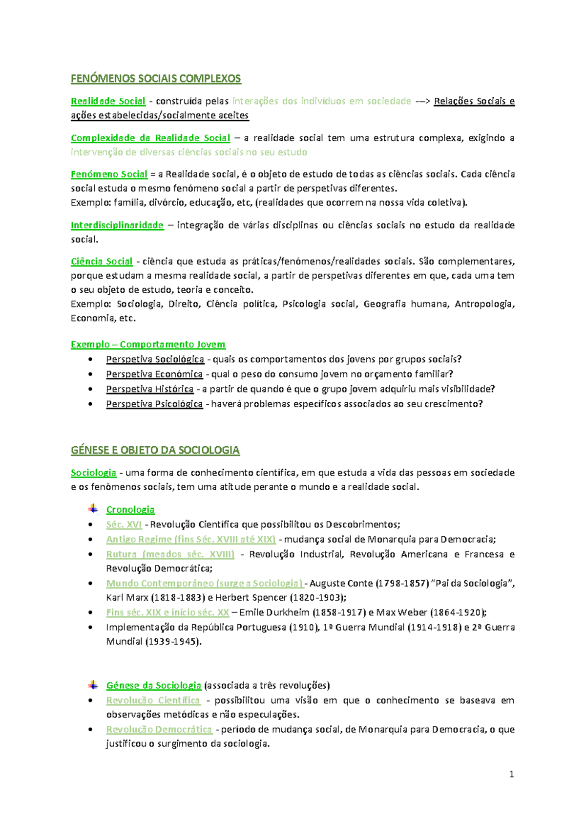 Génese da sociologia - FENÓMENOS SOCIAIS COMPLEXOS Realidade Social ...