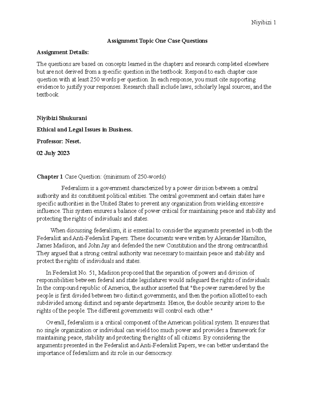 Assignment Topic One Case Questions 1 Assignment Topic One