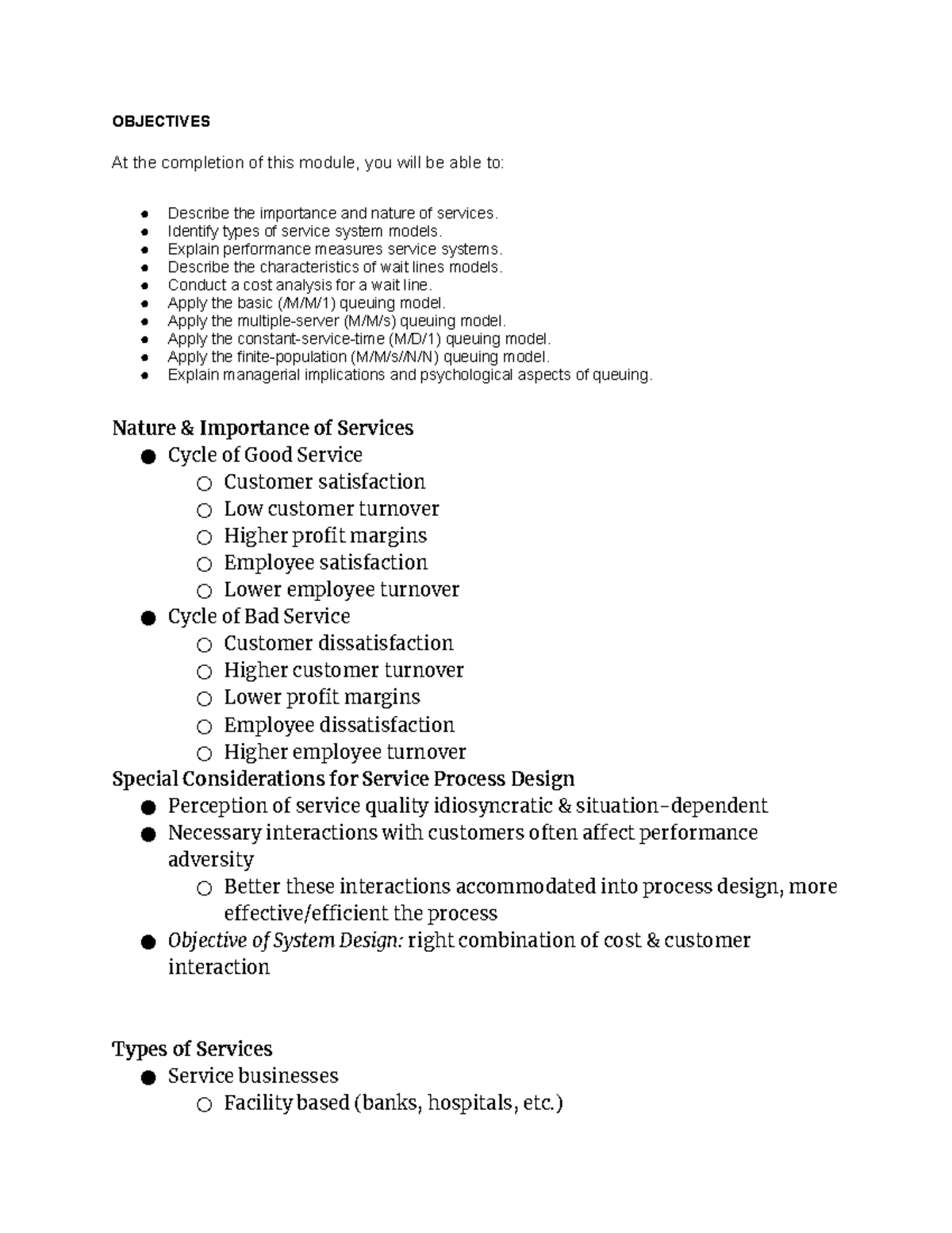 Module 5 Service System Design - OBJECTIVES At the completion of this ...