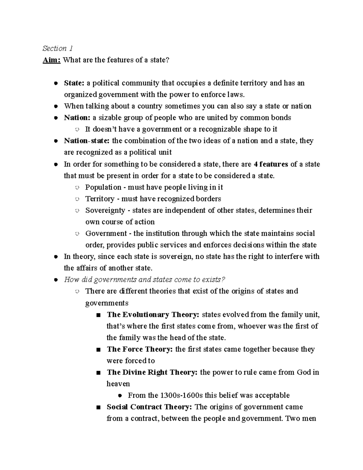 Chapter 1 Notes Section 1 Aim What Are The Features Of A State