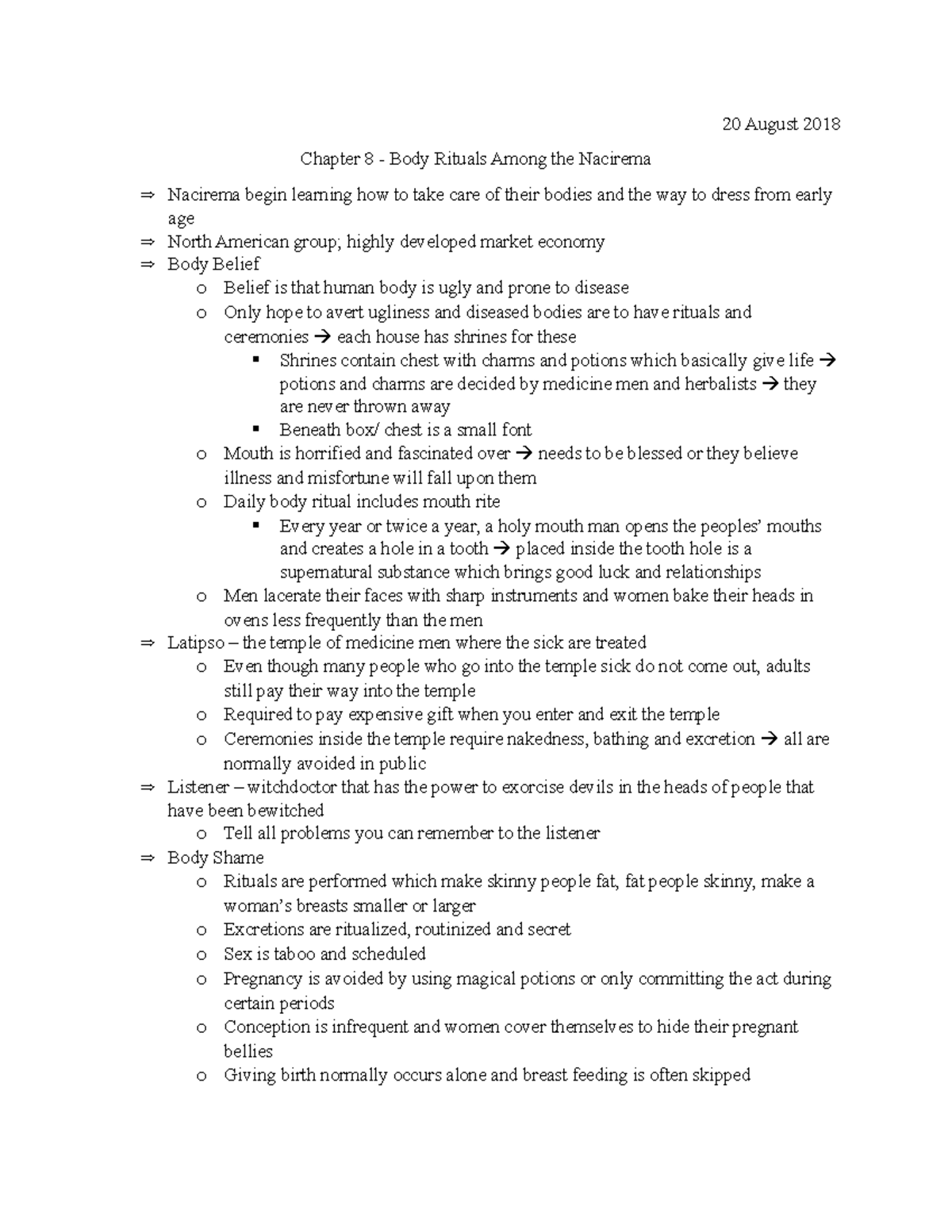 Chapter 8 Body Ritual Among the Nacirema 20 August 2018 Chapter 8