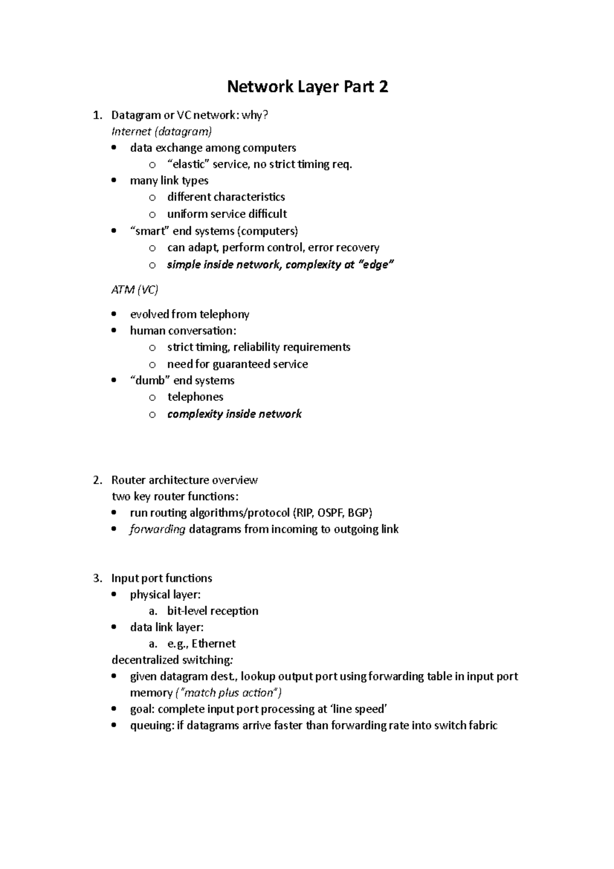 Network Layer II - Network Layer Part 2 Datagram or VC network: why ...